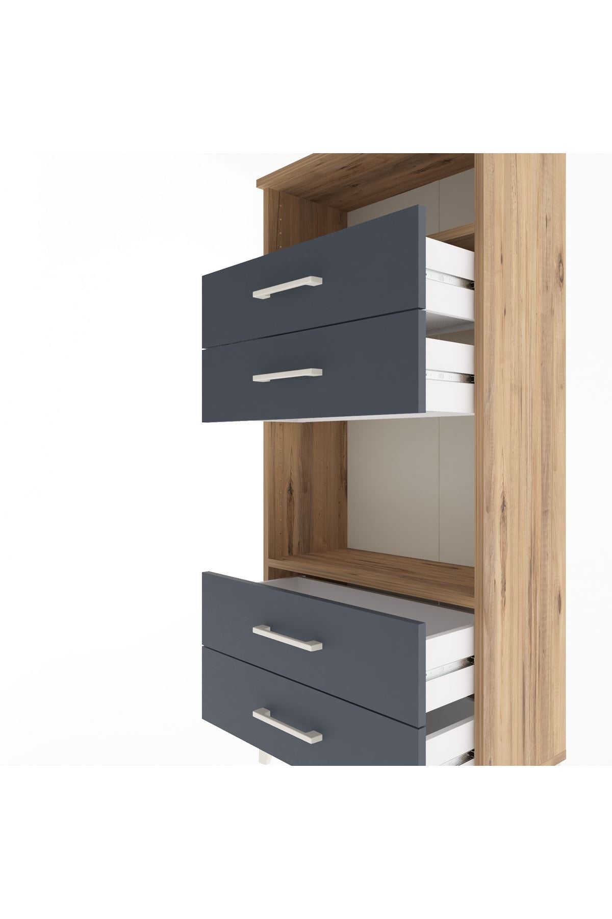 Arges Dolap 2 Raflı 4 Çekmeceli 60x30x134 Çam-Antrasit