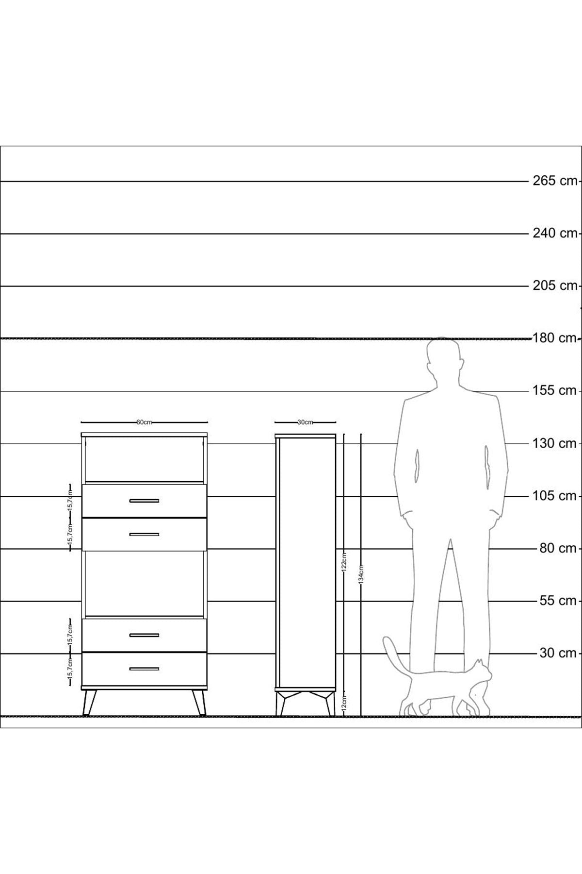 Arges Dolap 2 Raflı 4 Çekmeceli 60x30x134 Çam-Çam
