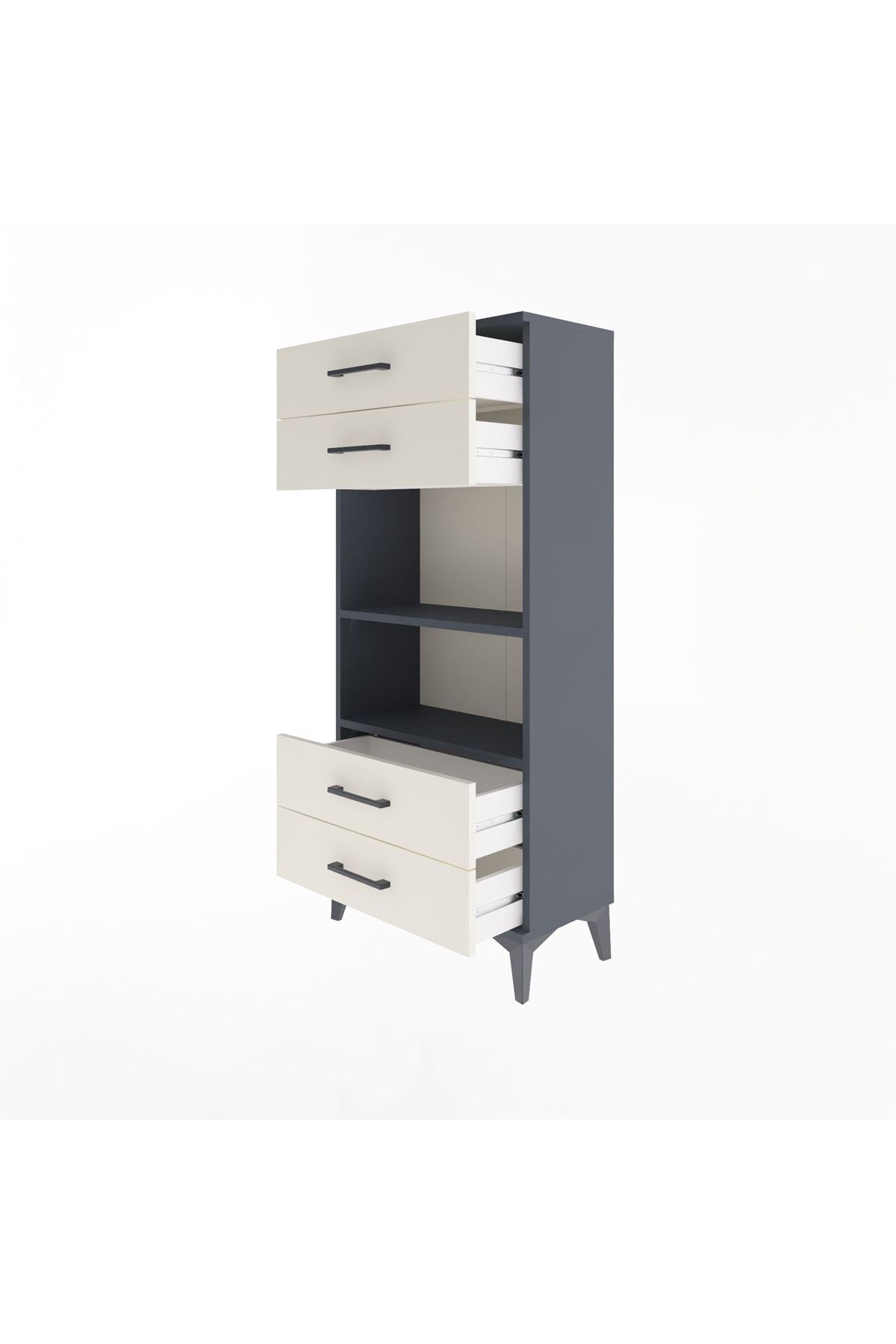 Arges Dolap 2 Raflı 4 Çekmeceli 60x30x134 Antrasit-Aytaşı