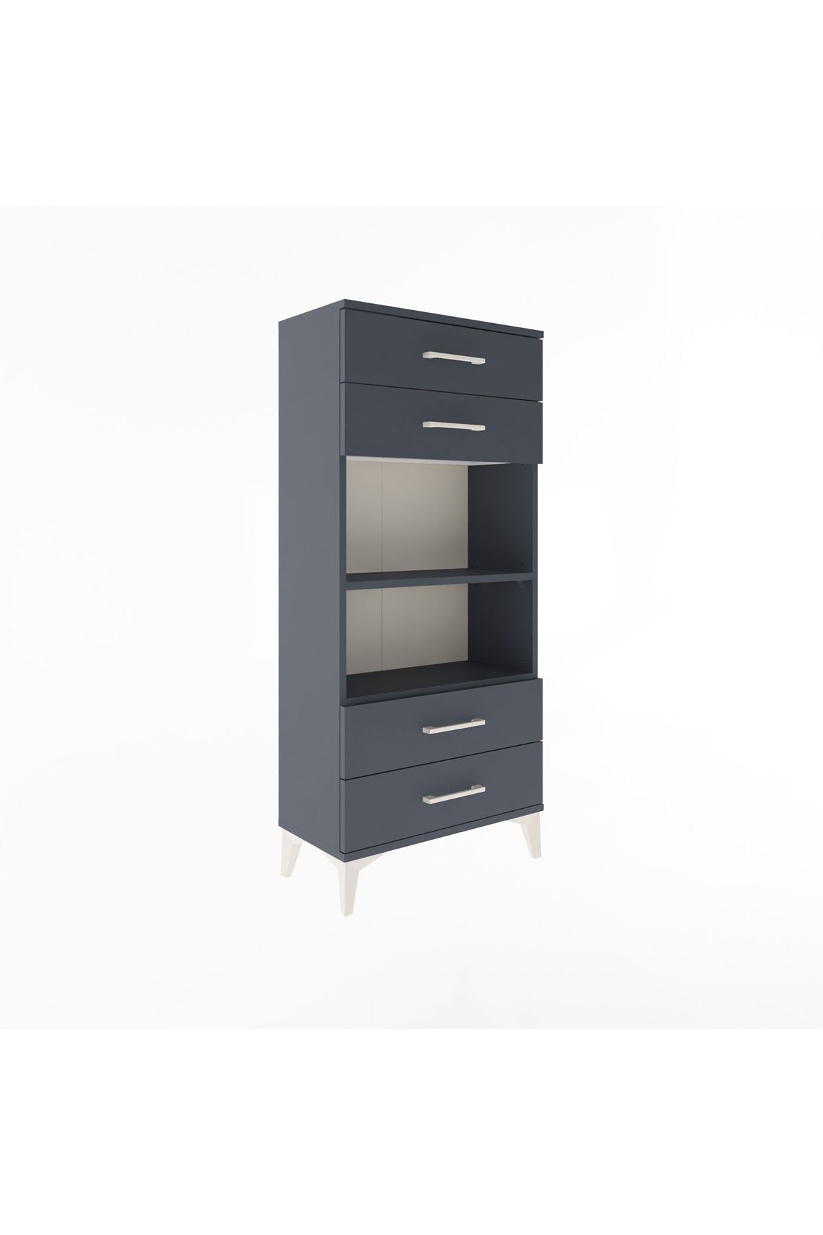 Arges Dolap 2 Raflı 4 Çekmeceli 60x30x134 Antrasit-Antrasit