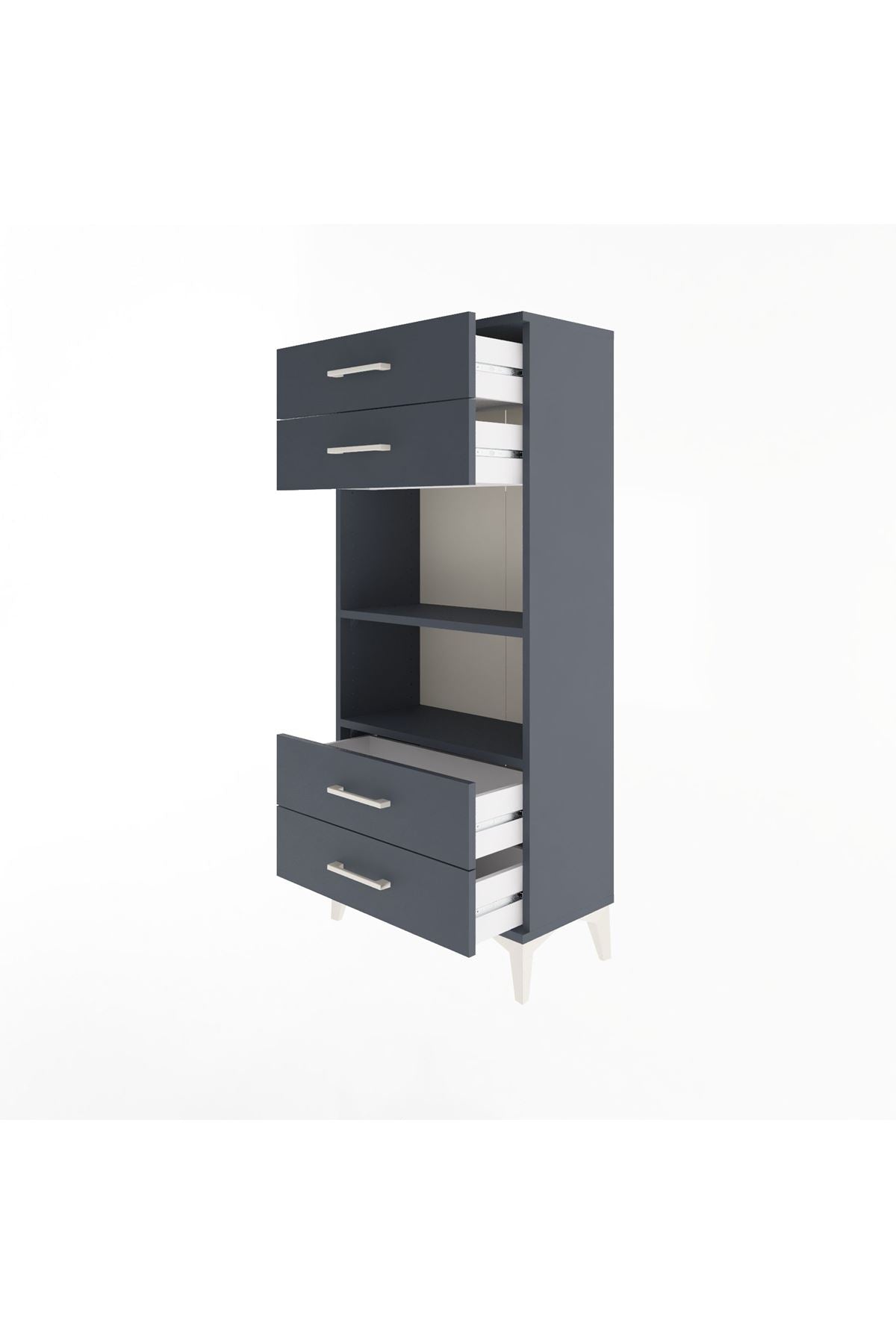 Arges Dolap 2 Raflı 4 Çekmeceli 60x30x134 Antrasit-Antrasit