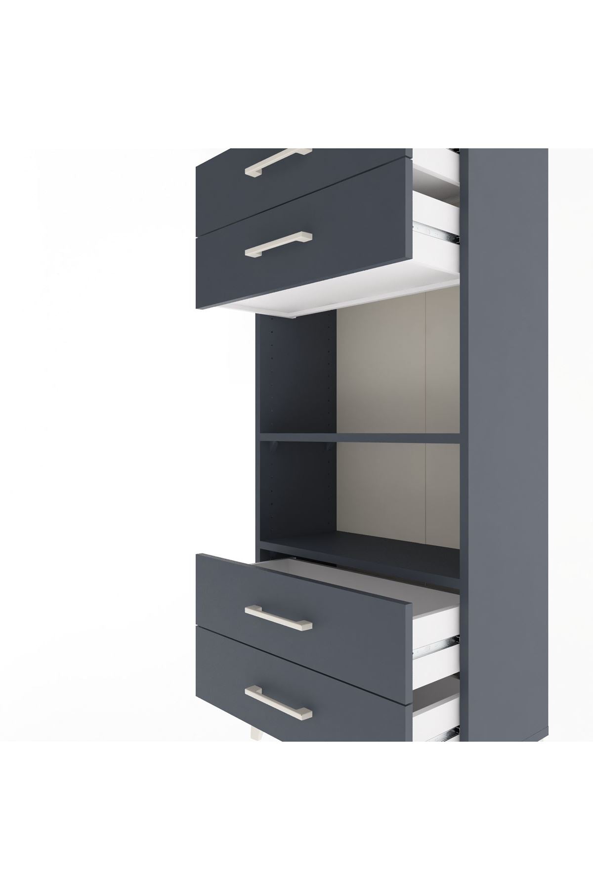 Arges Dolap 2 Raflı 4 Çekmeceli 60x30x134 Antrasit-Antrasit