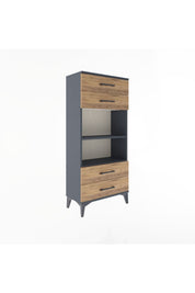 Arges Dolap 2 Raflı 4 Çekmeceli 60x30x134 Antrasit-Çam