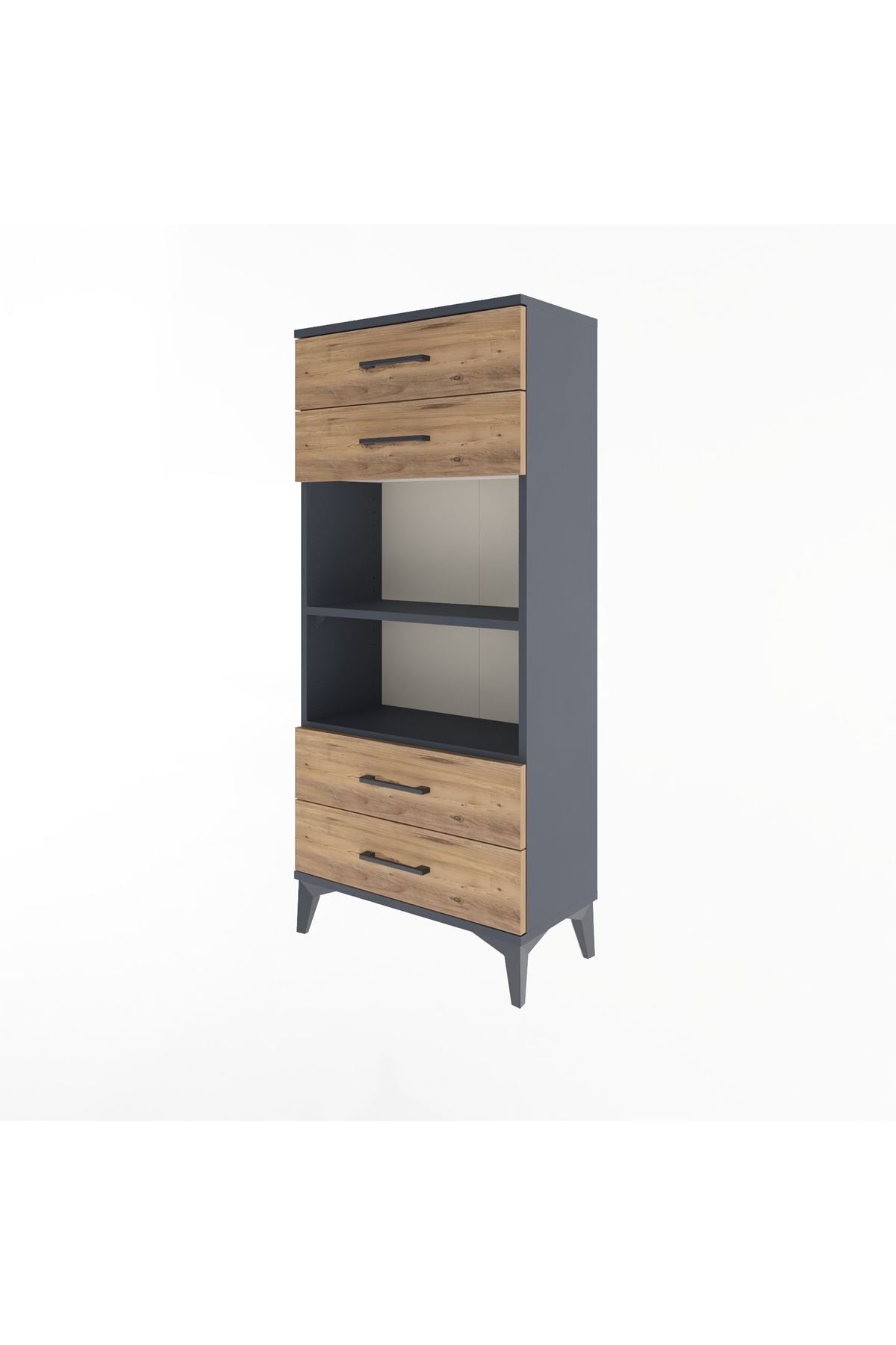 Arges Dolap 2 Raflı 4 Çekmeceli 60x30x134 Antrasit-Çam