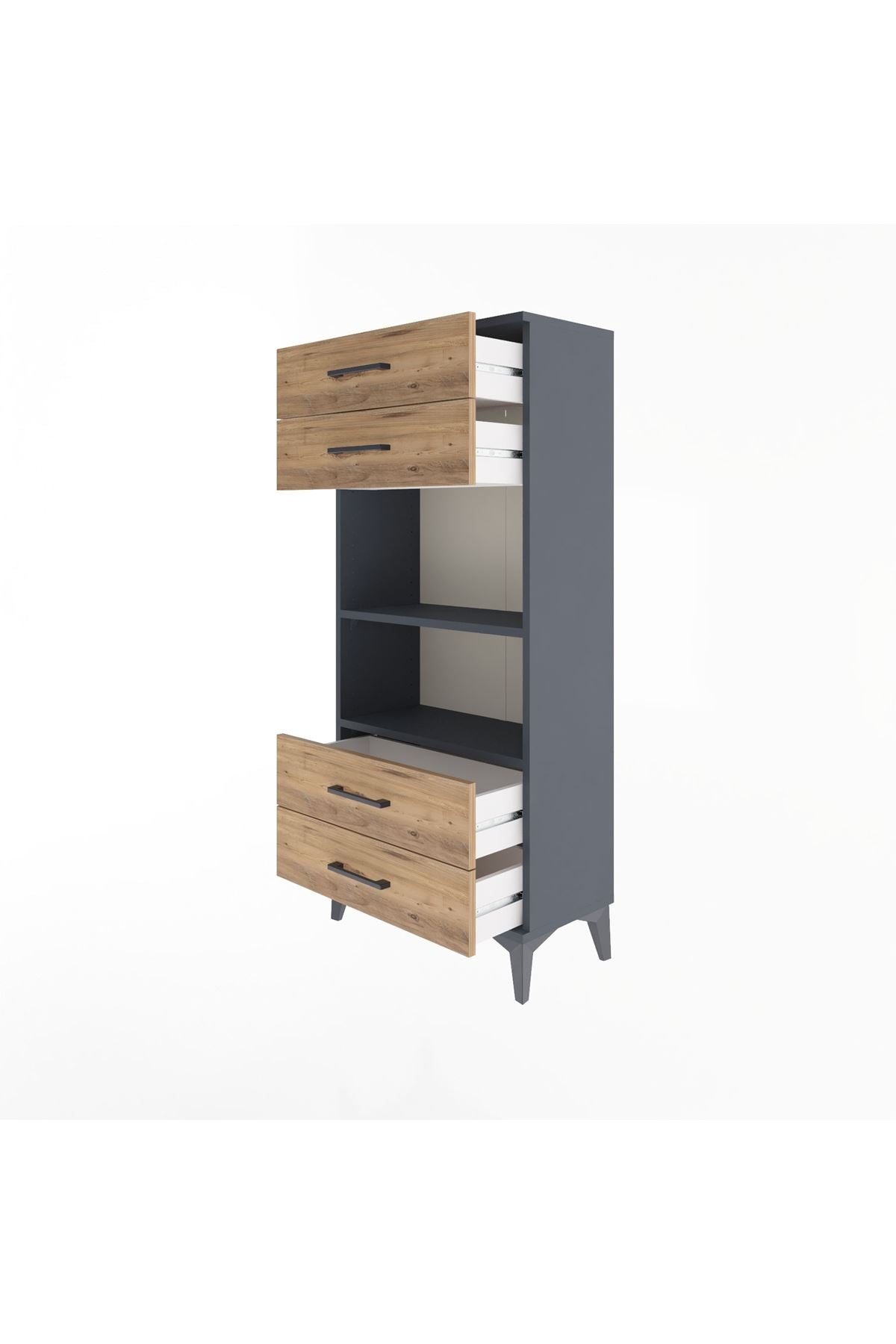 Arges Dolap 2 Raflı 4 Çekmeceli 60x30x134 Antrasit-Çam