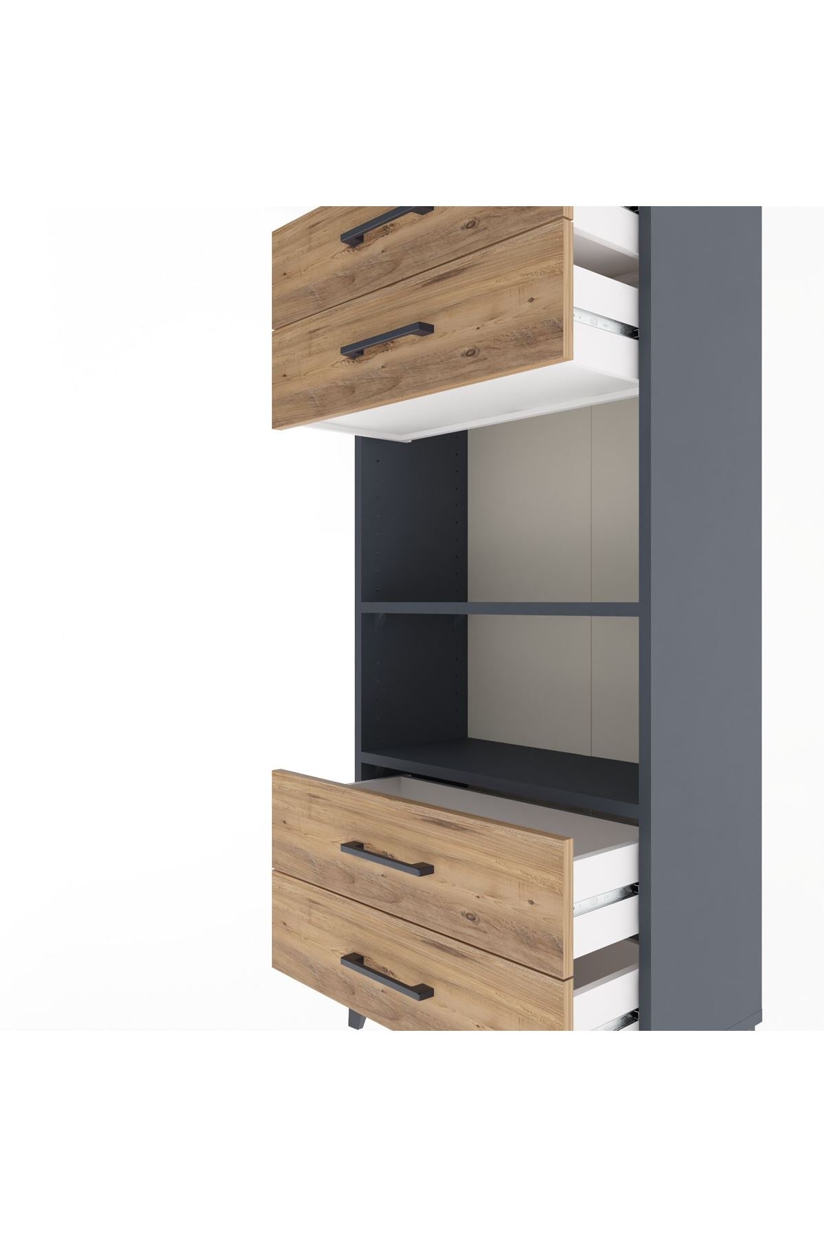 Arges Dolap 2 Raflı 4 Çekmeceli 60x30x134 Antrasit-Çam