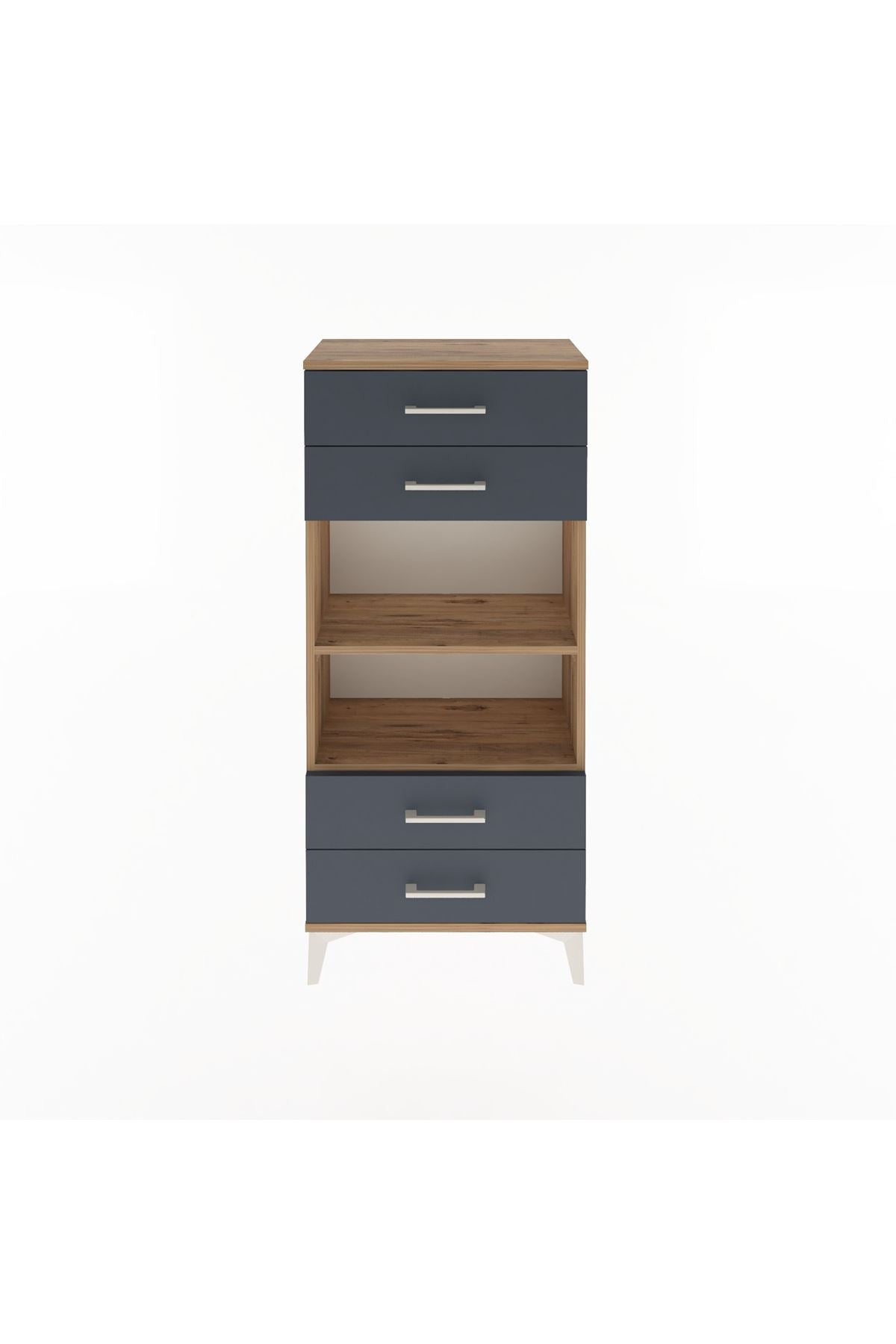 Arges Dolap 2 Raflı 4 Çekmeceli 60x30x134 Çam-Antrasit