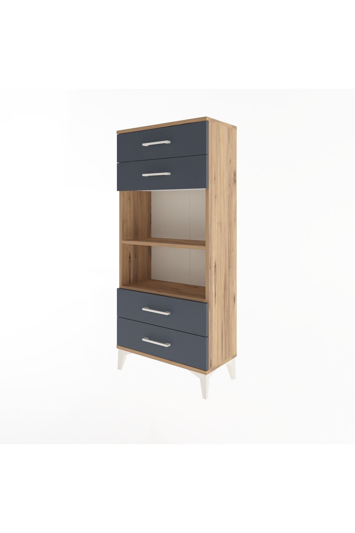 Arges Dolap 2 Raflı 4 Çekmeceli 60x30x134 Çam-Antrasit