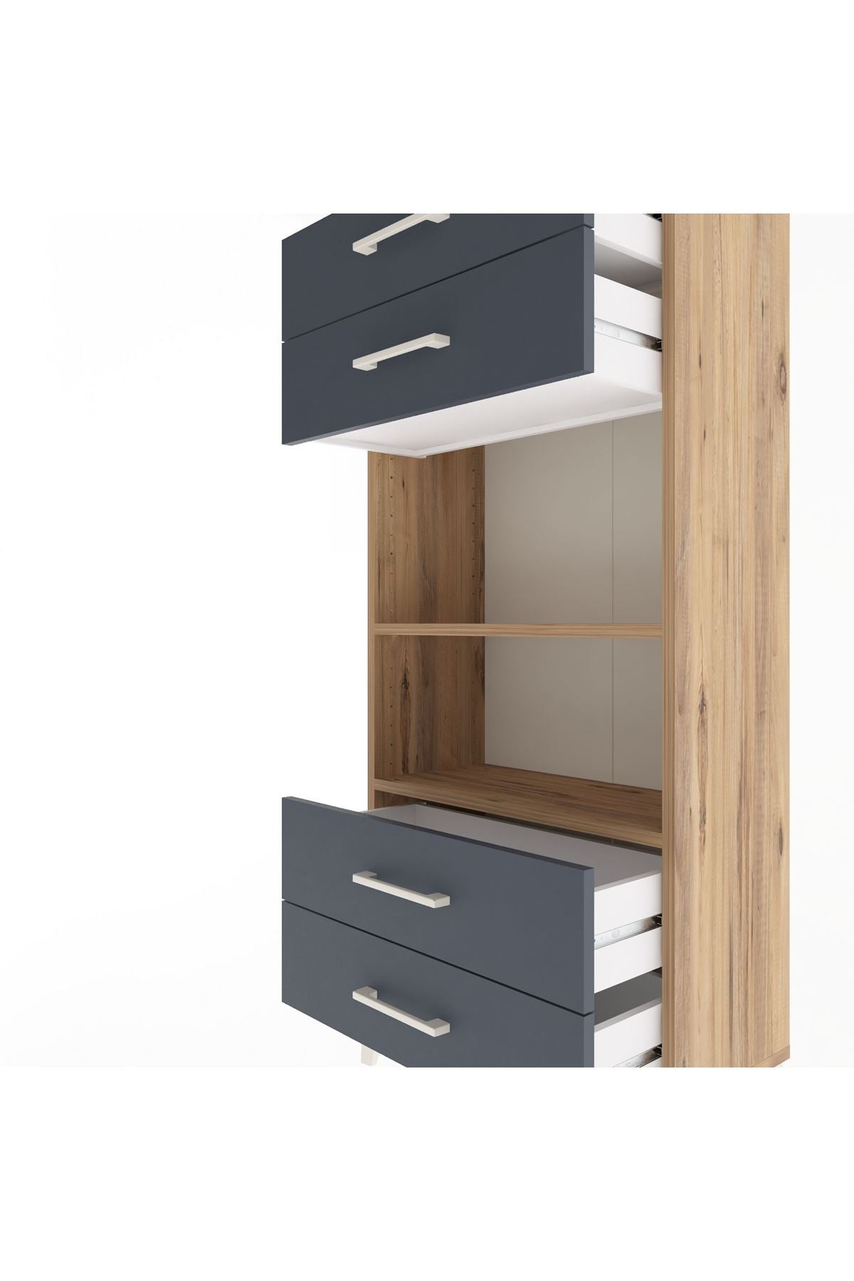 Arges Dolap 2 Raflı 4 Çekmeceli 60x30x134 Çam-Antrasit