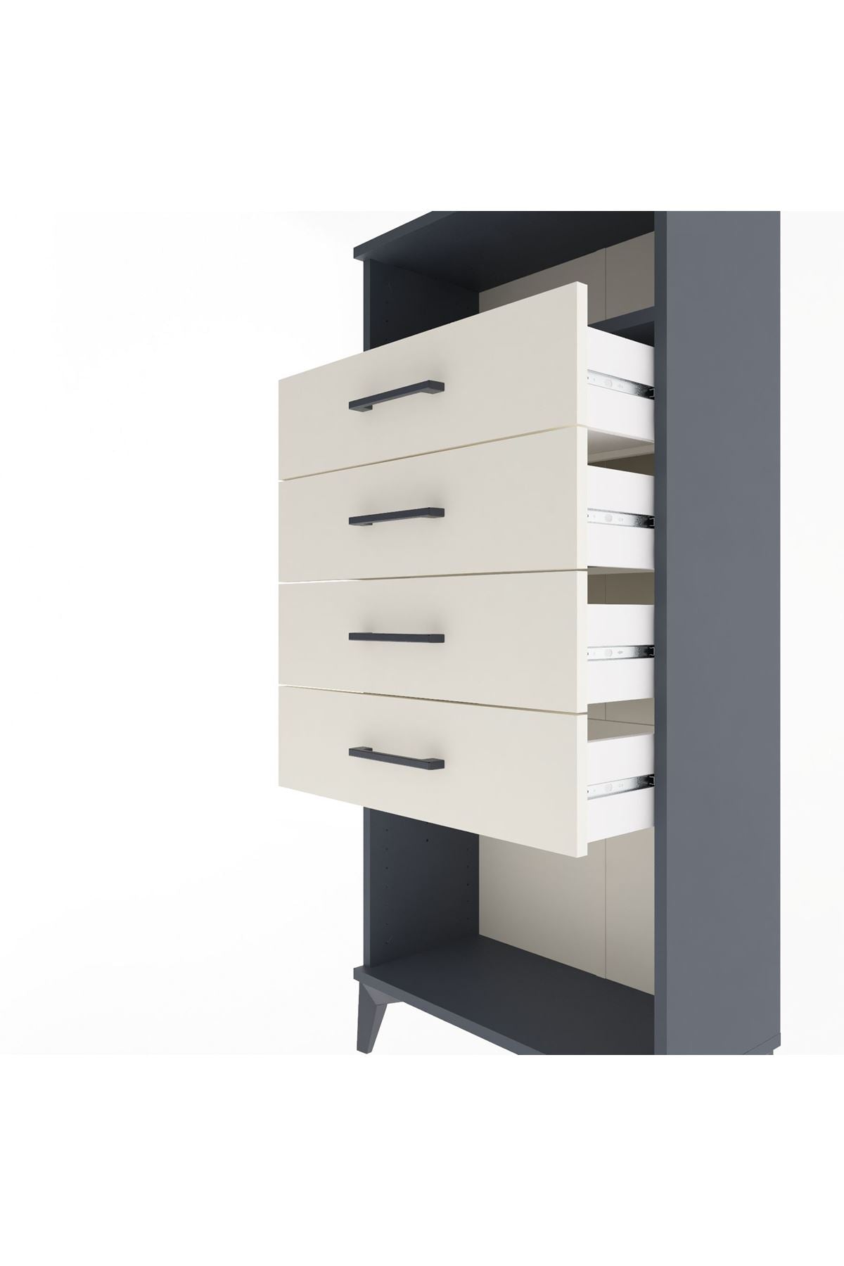 Arges Dolap Tek Raflı 4 Çekmeceli 60x30x134 Antrasit-Aytaşı