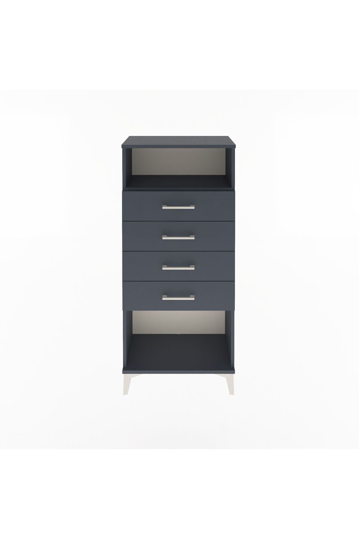 Arges Dolap Tek Raflı 4 Çekmeceli 60x30x134 Antrasit-Antrasit