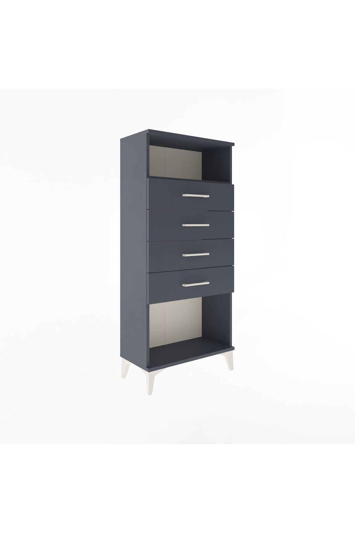 Arges Dolap Tek Raflı 4 Çekmeceli 60x30x134 Antrasit-Antrasit