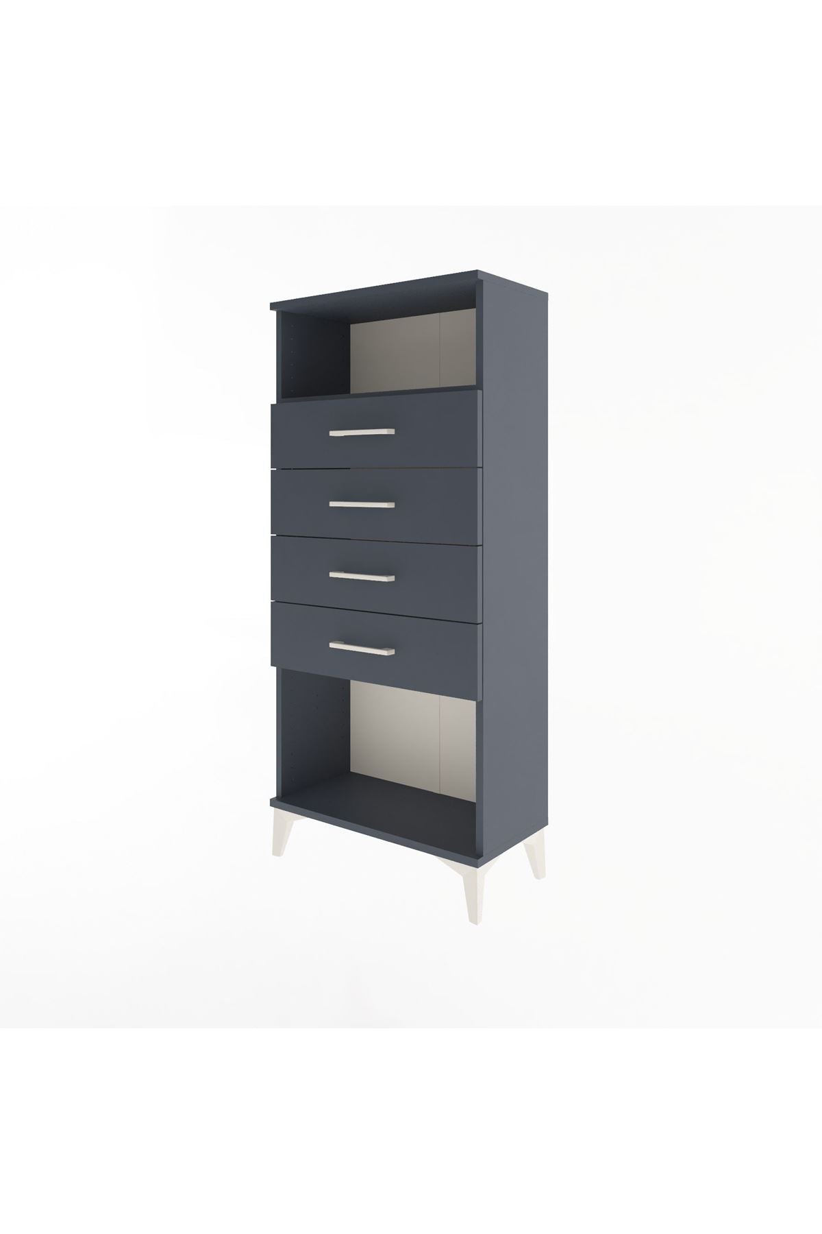 Arges Dolap Tek Raflı 4 Çekmeceli 60x30x134 Antrasit-Antrasit