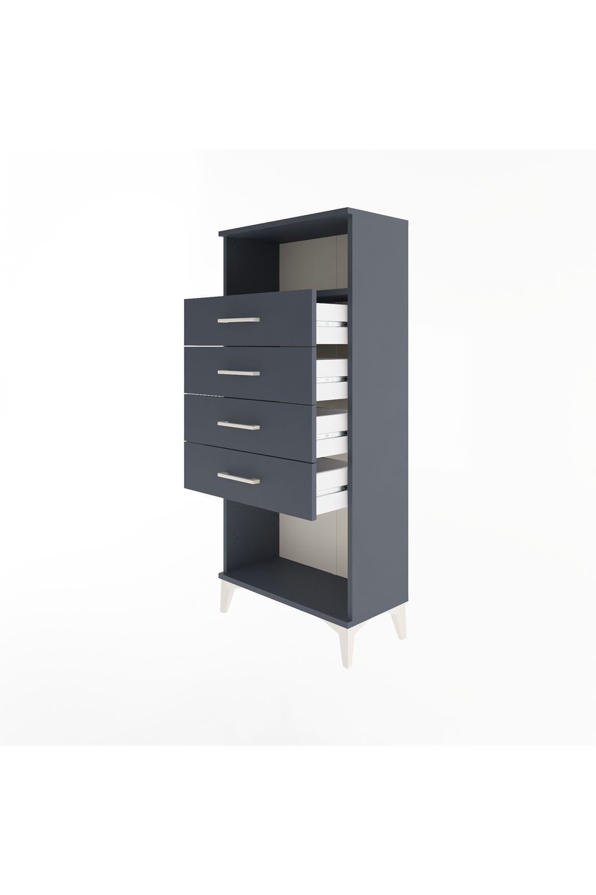 Arges Dolap Tek Raflı 4 Çekmeceli 60x30x134 Antrasit-Antrasit