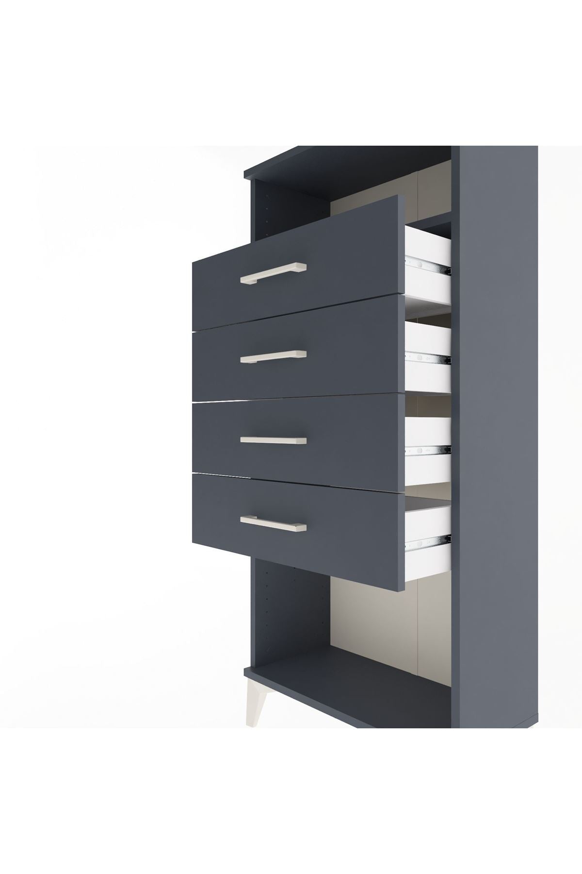 Arges Dolap Tek Raflı 4 Çekmeceli 60x30x134 Antrasit-Antrasit