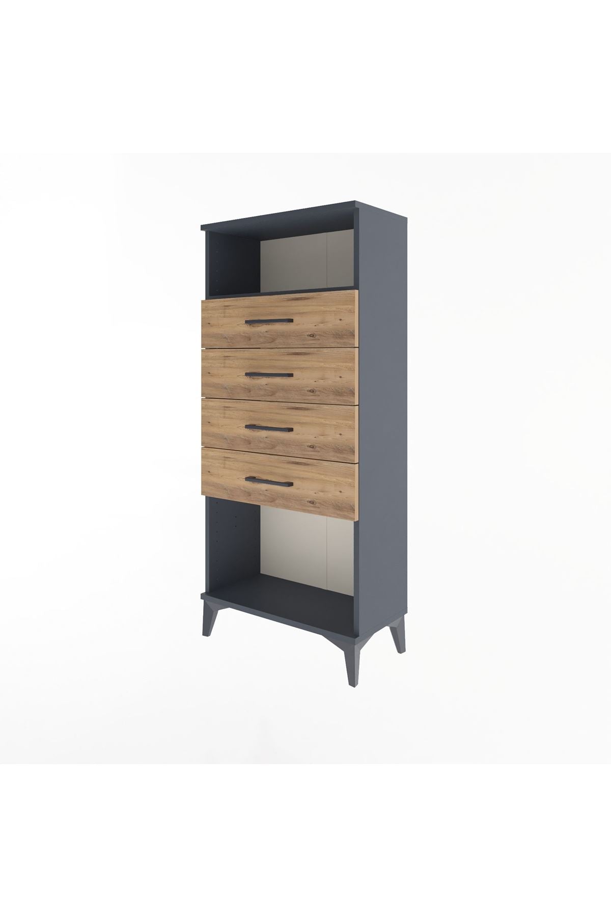 Arges Dolap Tek Raflı 4 Çekmeceli 60x30x134 Antrasit-Çam