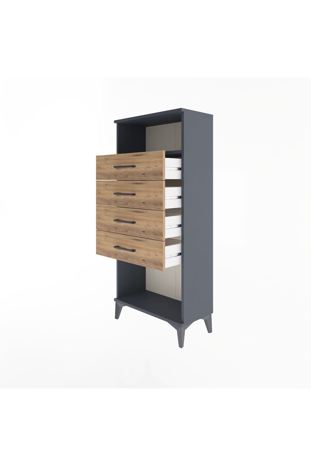 Arges Dolap Tek Raflı 4 Çekmeceli 60x30x134 Antrasit-Çam