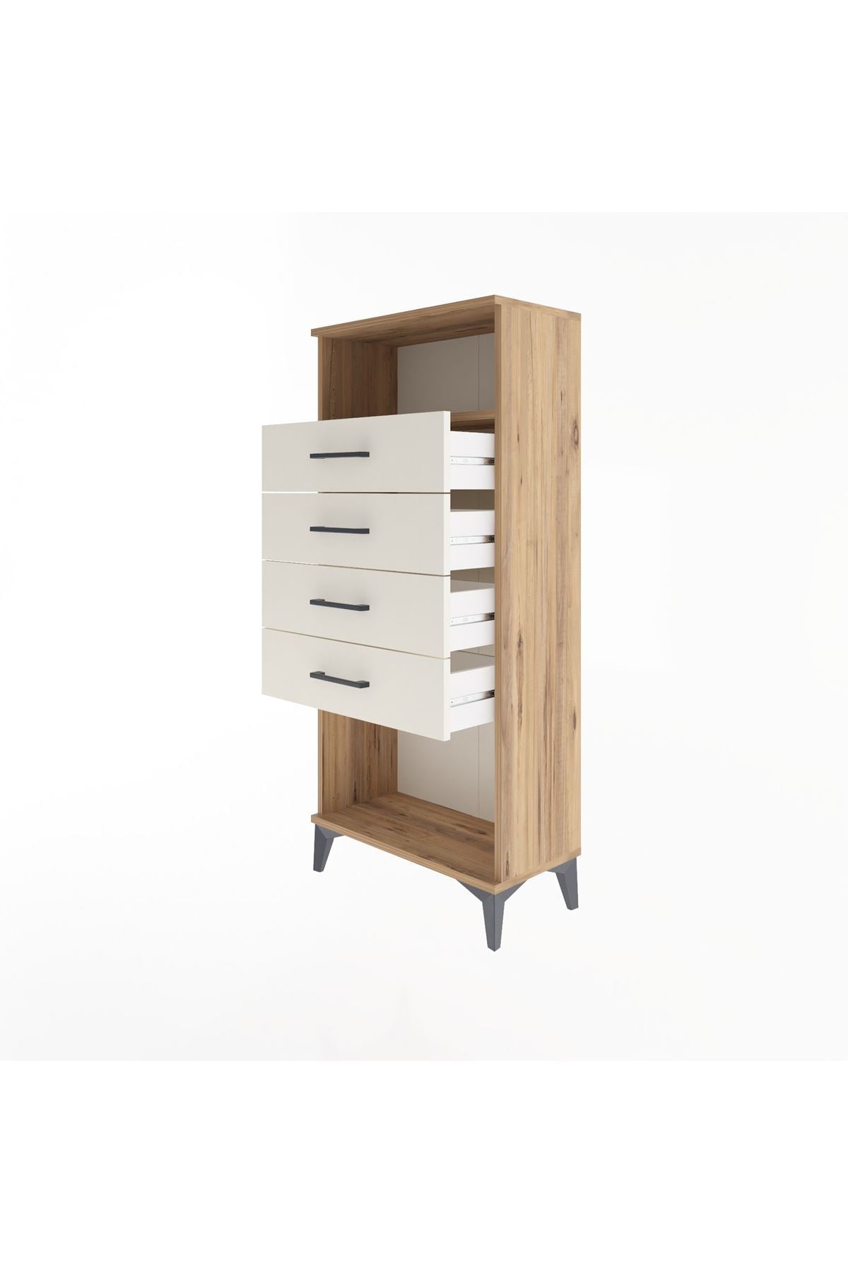 Arges Dolap Tek Raflı 4 Çekmeceli 60x30x134 Çam-Aytaşı