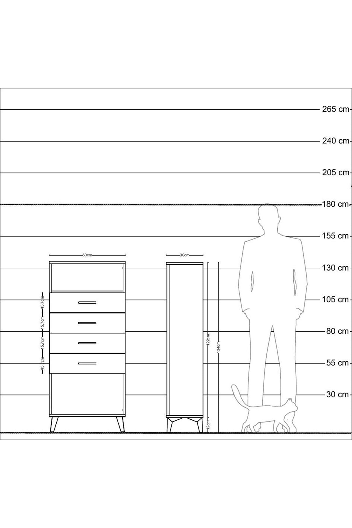 Arges Dolap Tek Raflı 4 Çekmeceli 60x30x134 Çam-Aytaşı