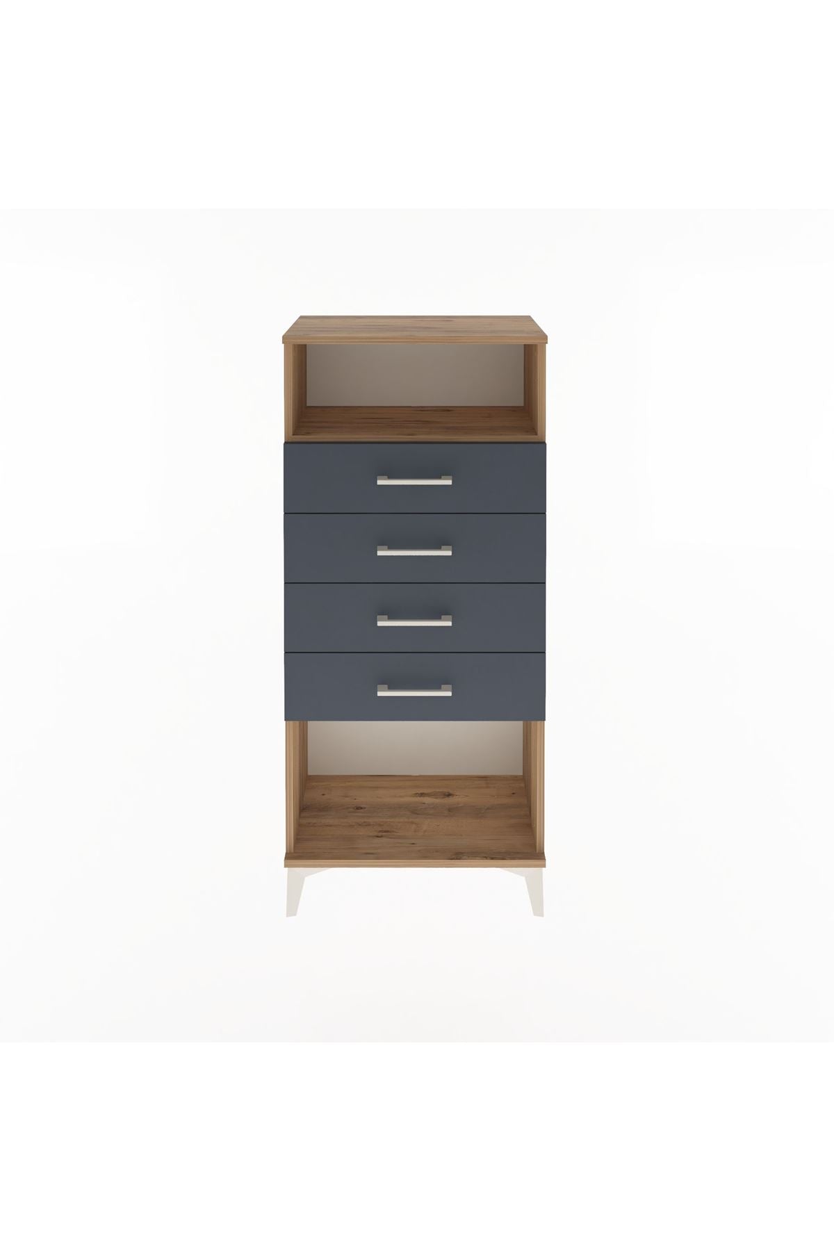 Arges Dolap Tek Raflı 4 Çekmeceli 60x30x134 Çam-Antrasit