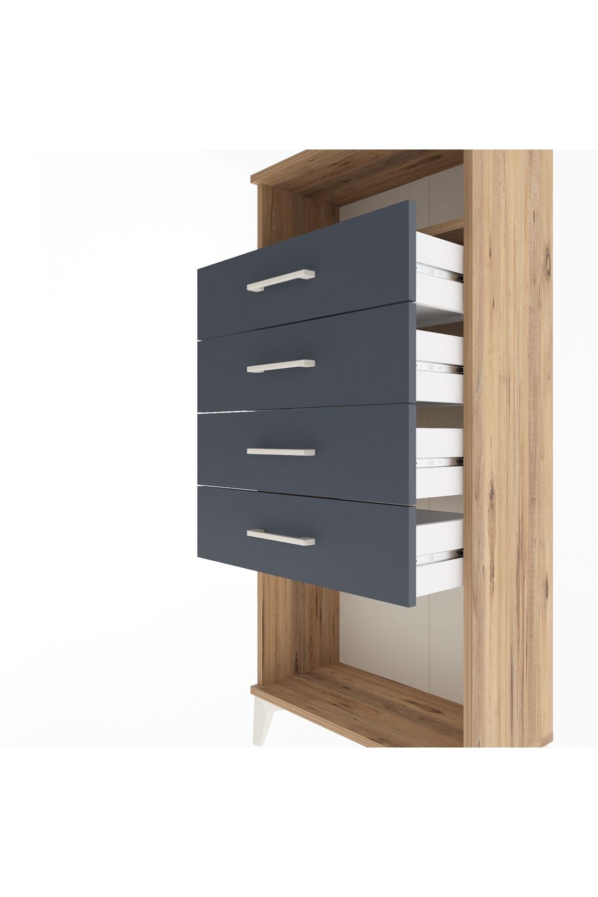 Arges Dolap Tek Raflı 4 Çekmeceli 60x30x134 Çam-Antrasit