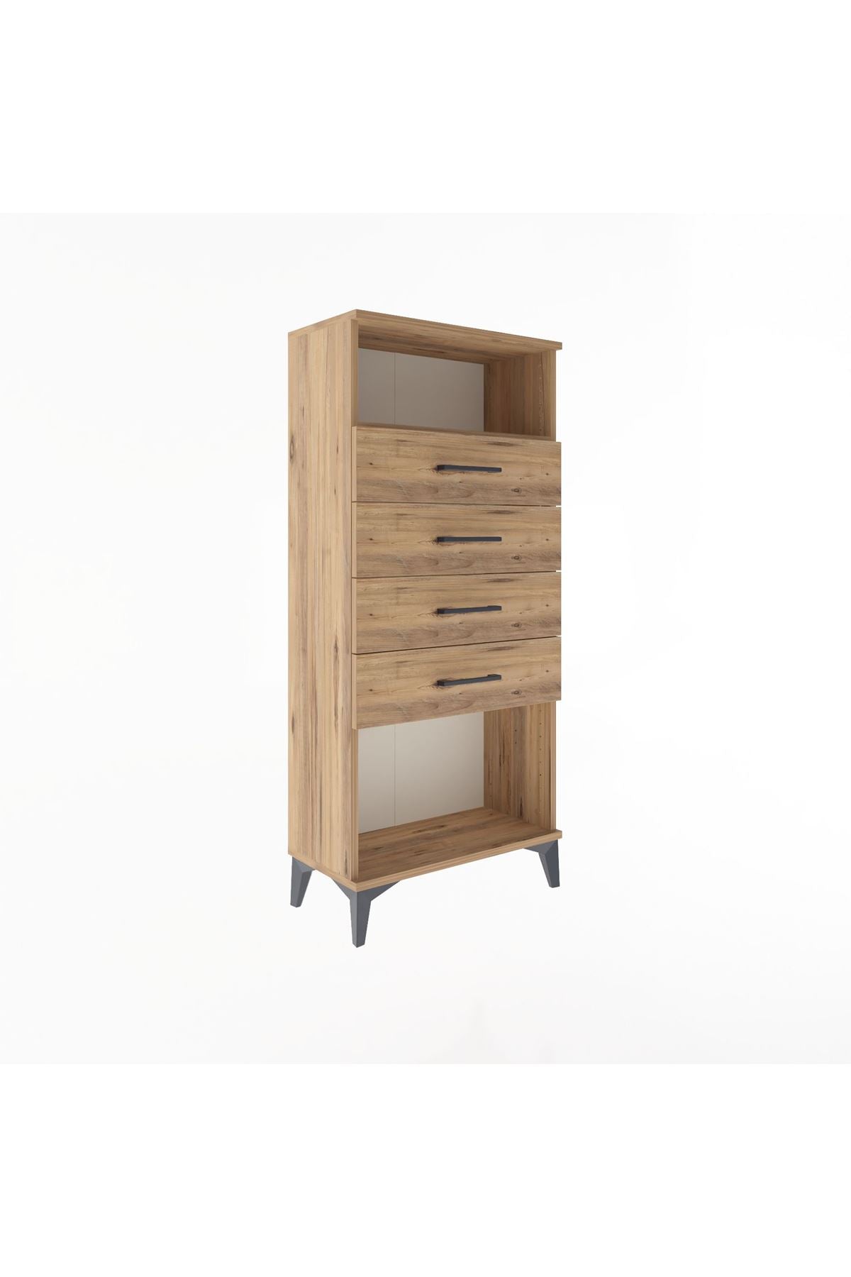 Arges Dolap Tek Raflı 4 Çekmeceli 60x30x134 Çam-Çam