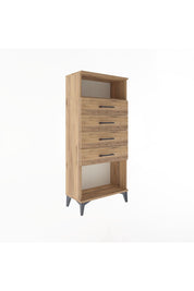 Arges Dolap Tek Raflı 4 Çekmeceli 60x30x134 Çam-Çam