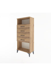 Arges Dolap Tek Raflı 4 Çekmeceli 60x30x134 Çam-Çam