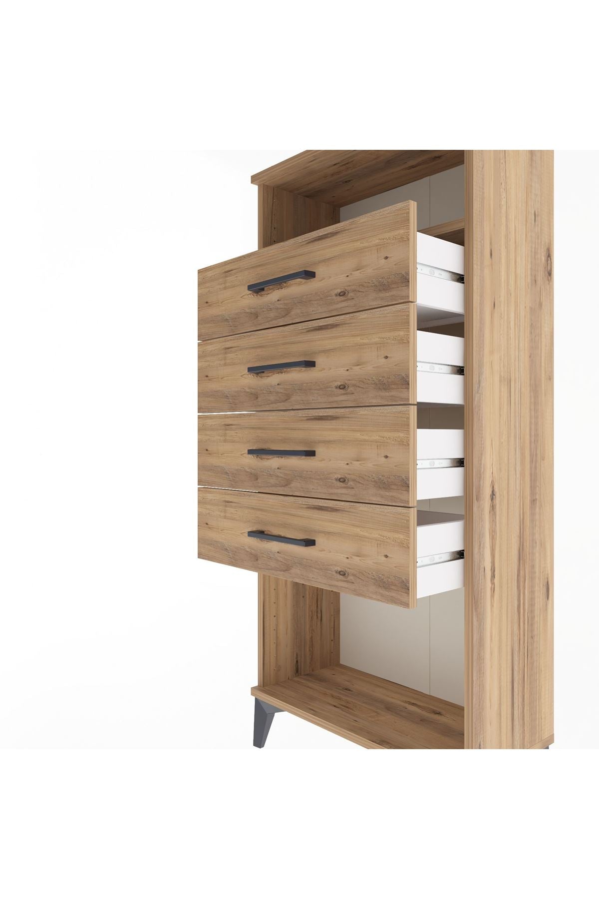 Arges Dolap Tek Raflı 4 Çekmeceli 60x30x134 Çam-Çam