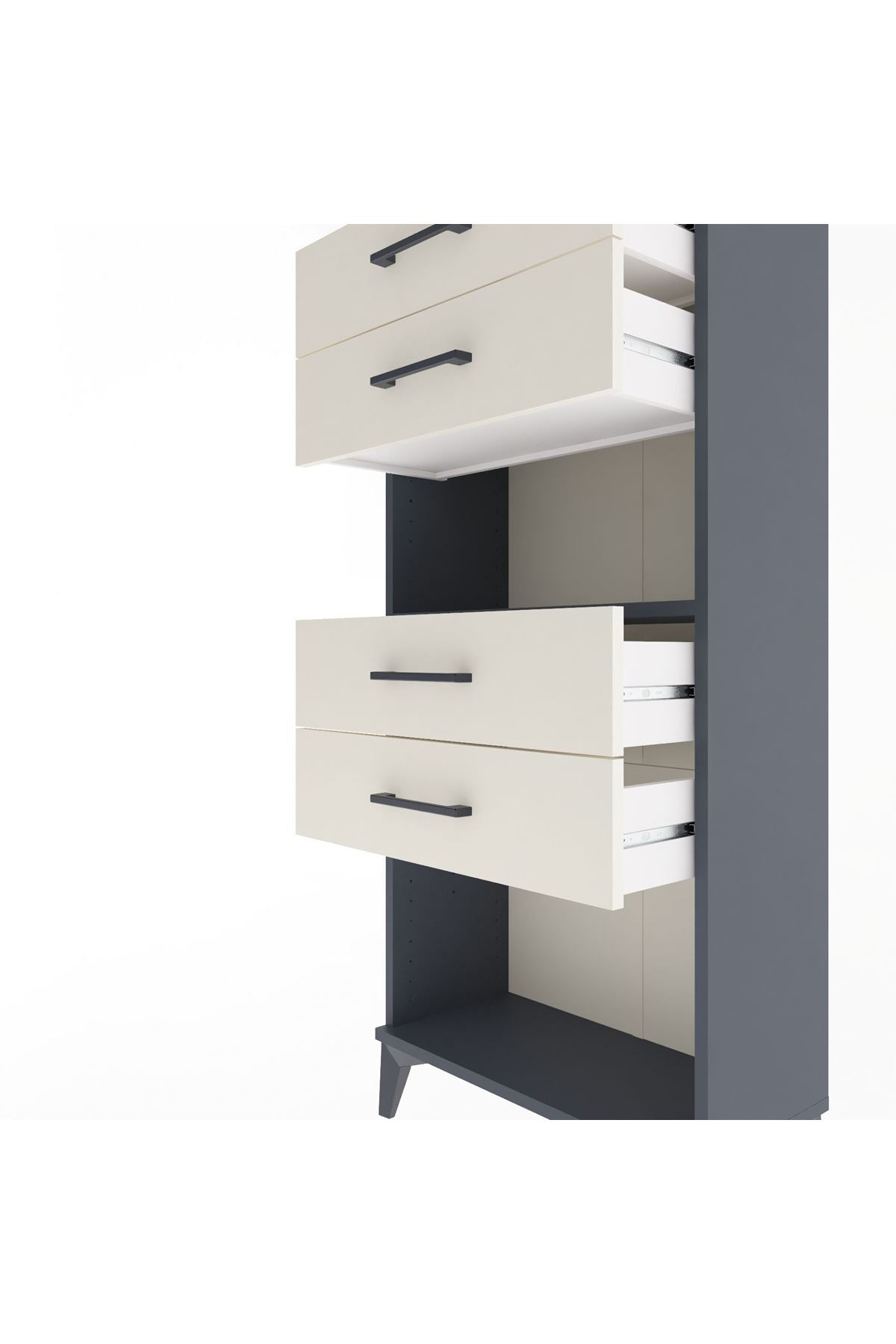 Arges Dolap Tek Raflı 4 Çekmeceli 60x30x134 Antrasit-Aytaşı