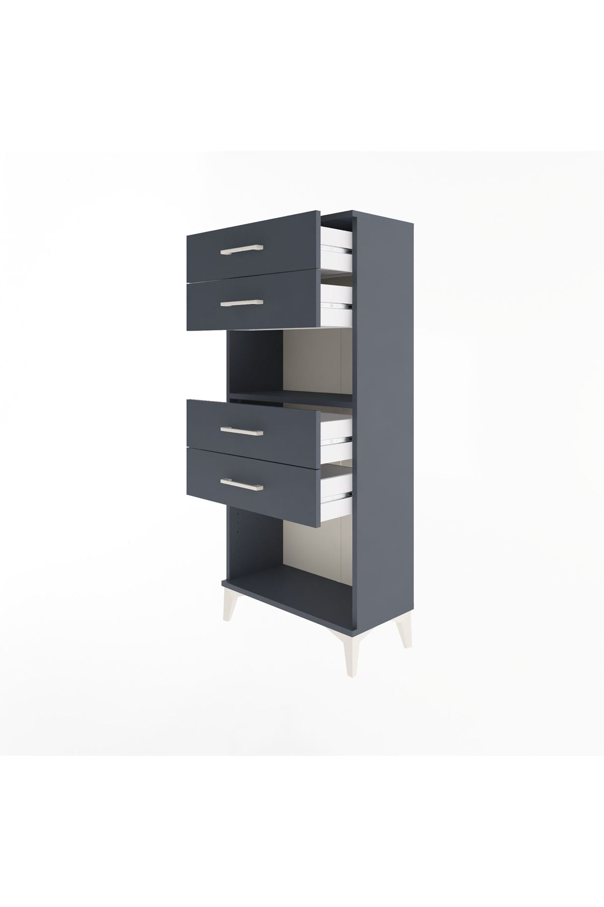 Arges Dolap Tek Raflı 4 Çekmeceli 60x30x134 Antrasit-Antrasit