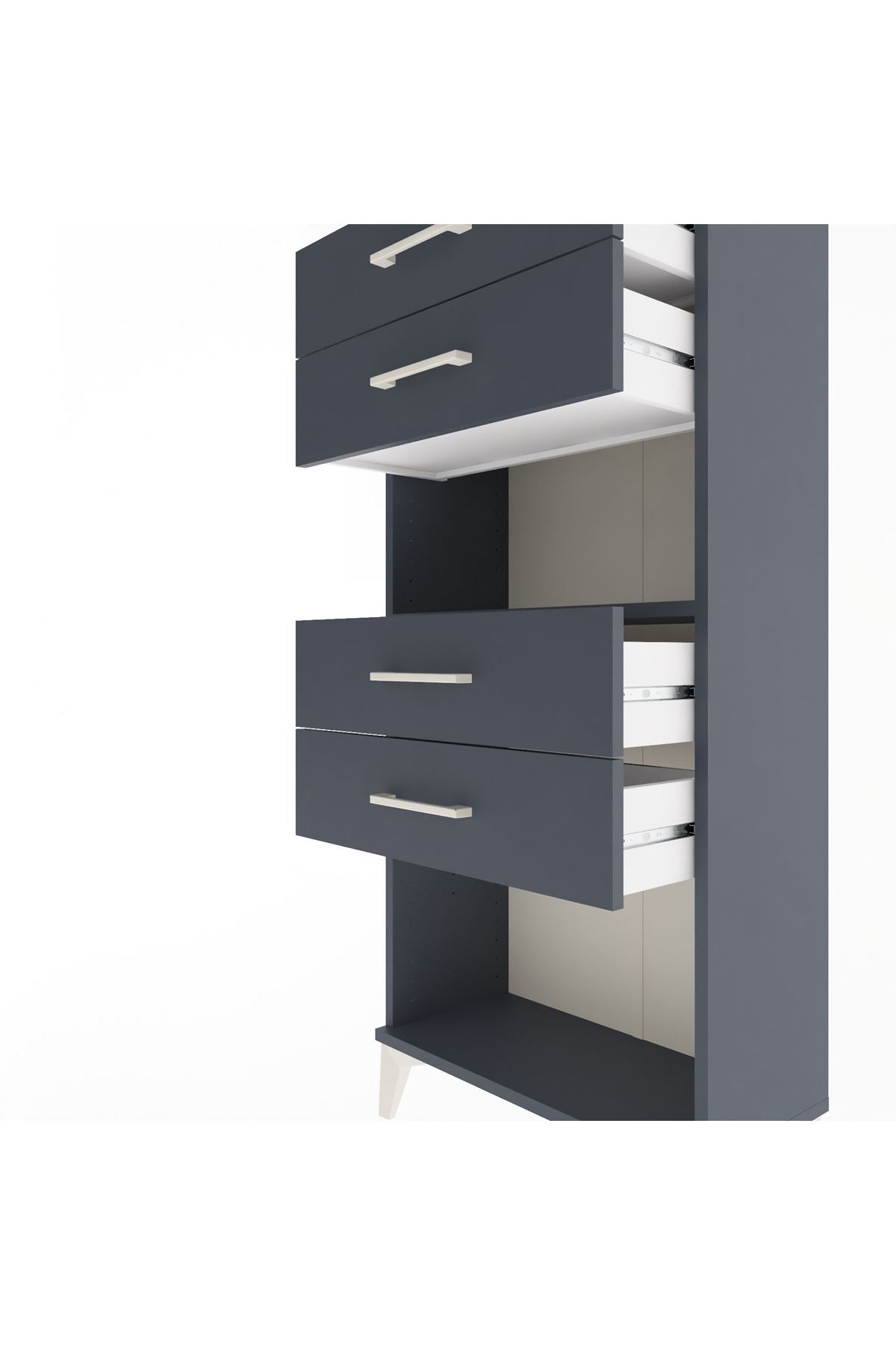 Arges Dolap Tek Raflı 4 Çekmeceli 60x30x134 Antrasit-Antrasit