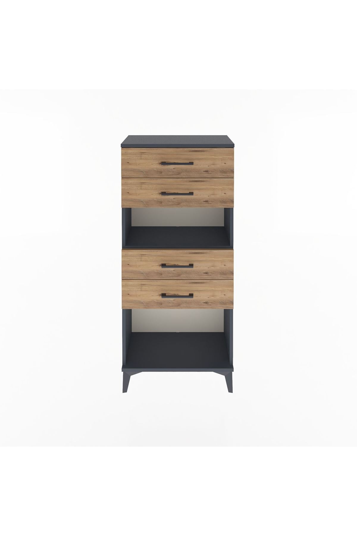 Arges Dolap Tek Raflı 4 Çekmeceli 60x30x134 Antrasit-Çam