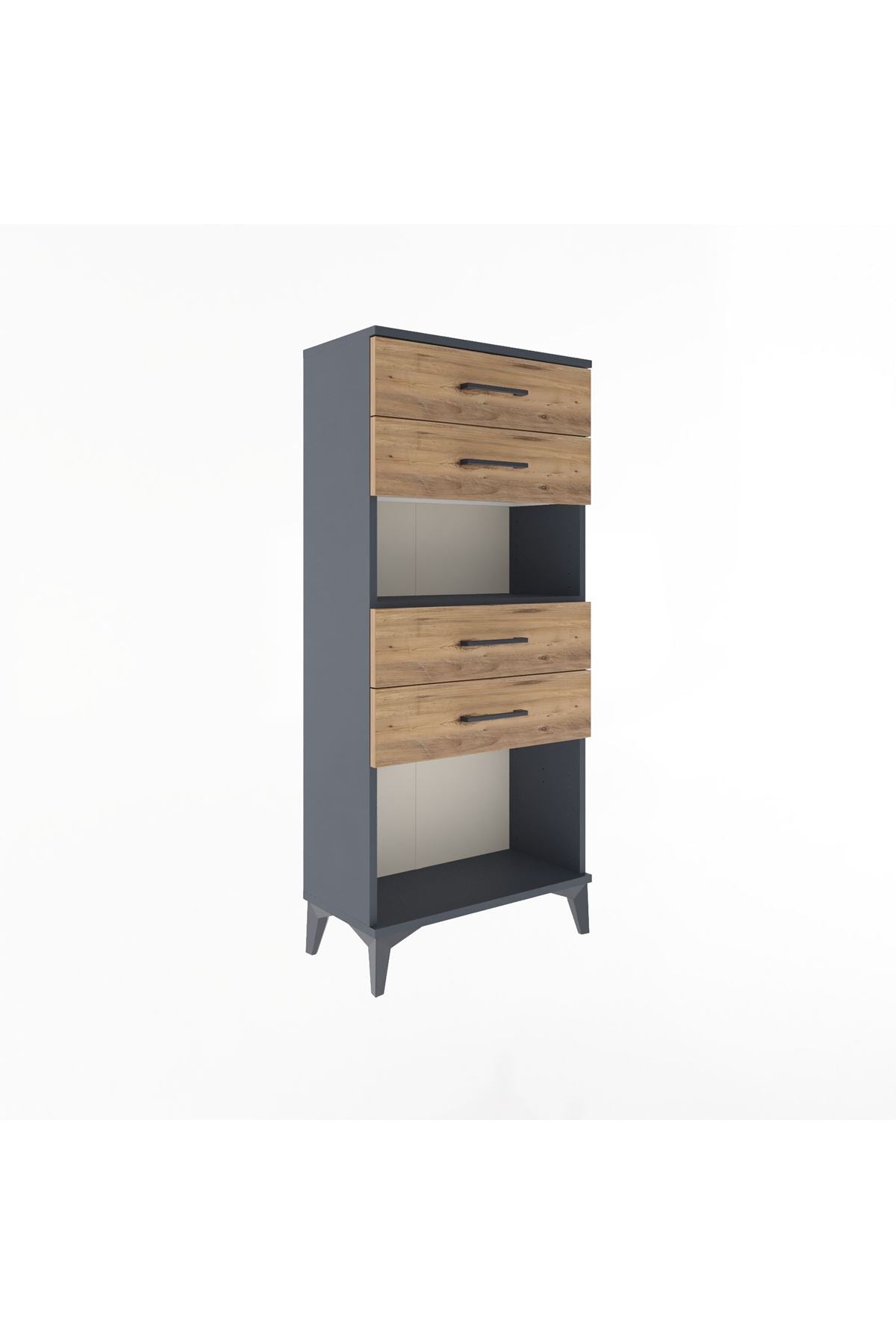 Arges Dolap Tek Raflı 4 Çekmeceli 60x30x134 Antrasit-Çam