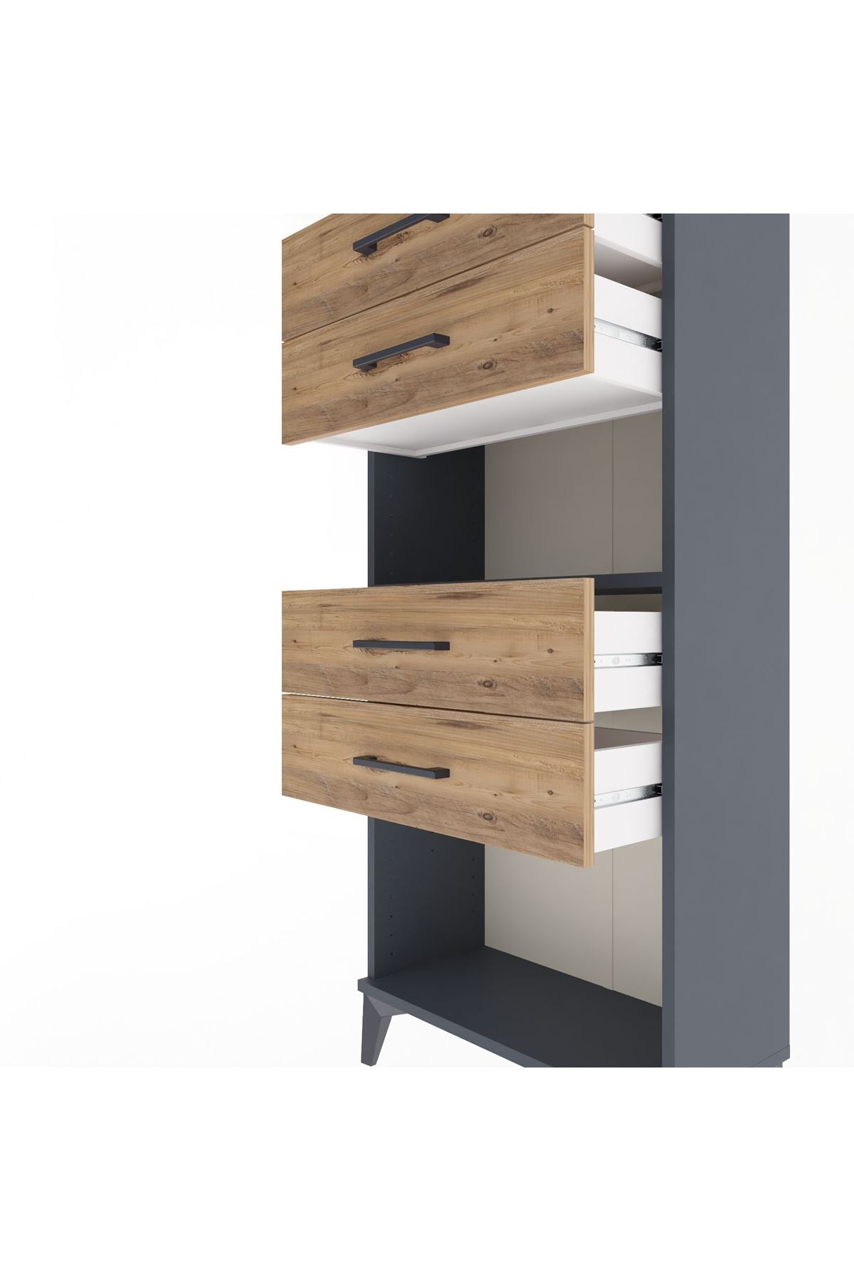 Arges Dolap Tek Raflı 4 Çekmeceli 60x30x134 Antrasit-Çam