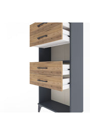 Arges Dolap Tek Raflı 4 Çekmeceli 60x30x134 Antrasit-Çam