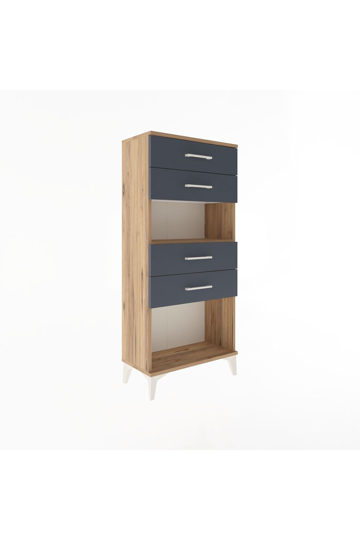 Arges Dolap Tek Raflı 4 Çekmeceli 60x30x134 Çam-Antrasit