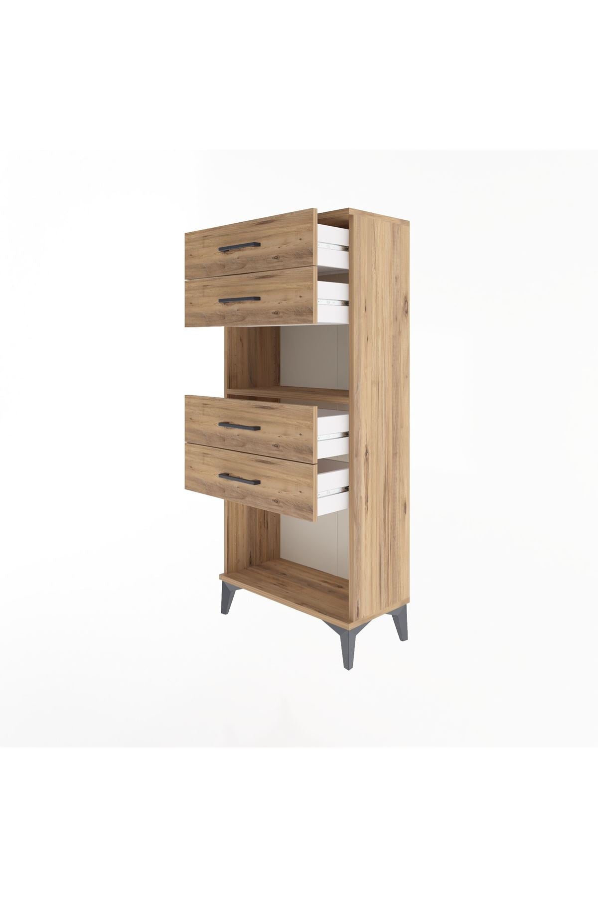 Arges Dolap Tek Raflı 4 Çekmeceli 60x30x134 Çam-Çam