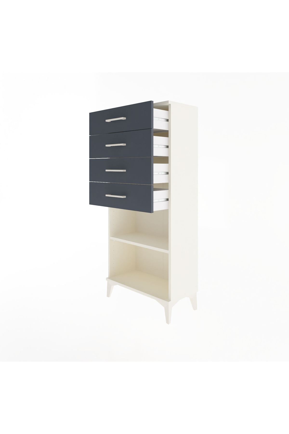 Arges Dolap Tek Raflı 4 Çekmeceli 60x30x134 Aytaşı-Antrasit