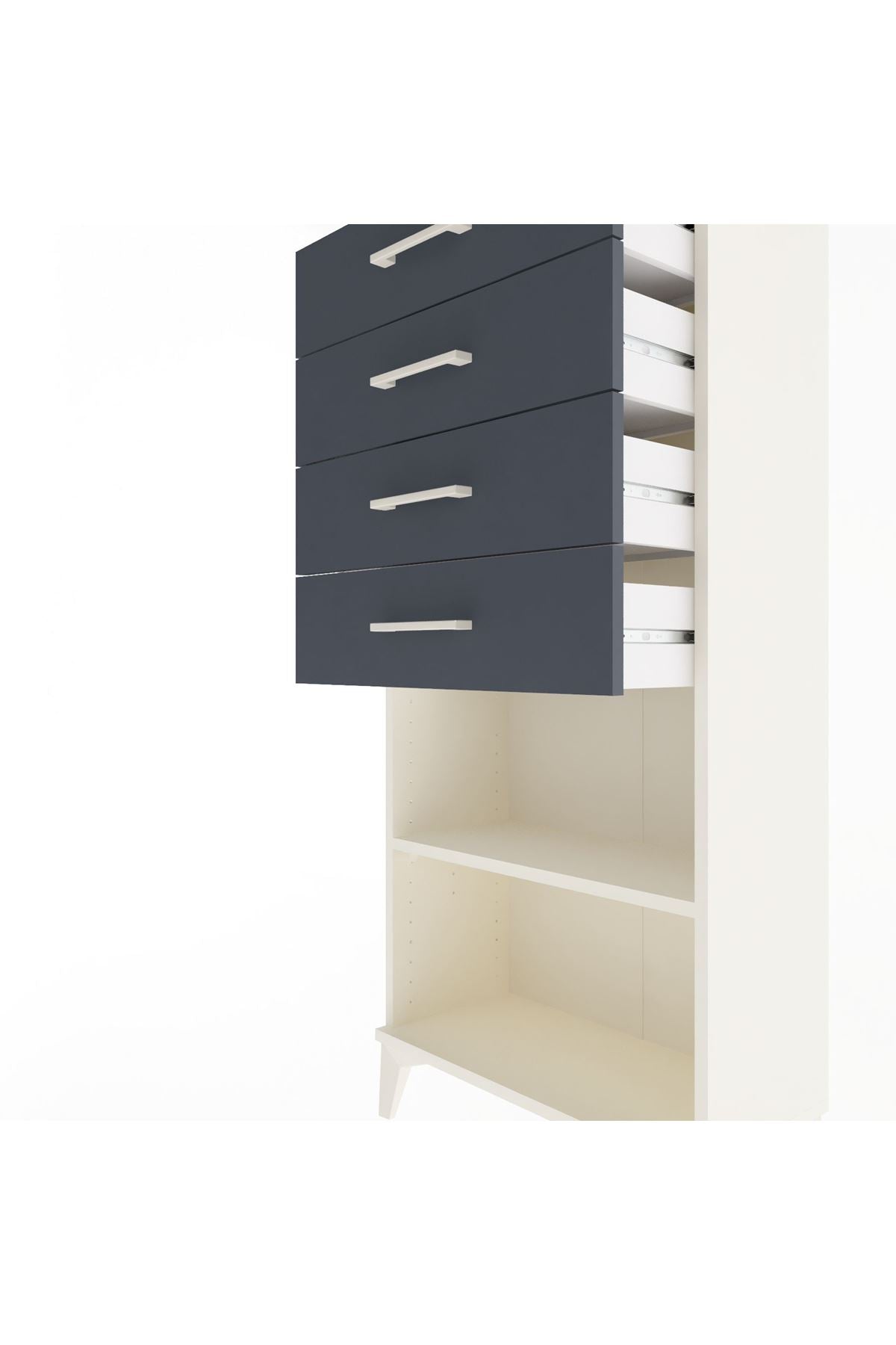 Arges Dolap Tek Raflı 4 Çekmeceli 60x30x134 Aytaşı-Antrasit