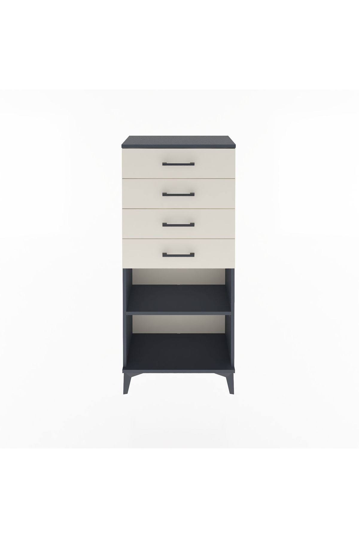Arges Dolap Tek Raflı 4 Çekmeceli 60x30x134 Antrasit-Aytaşı