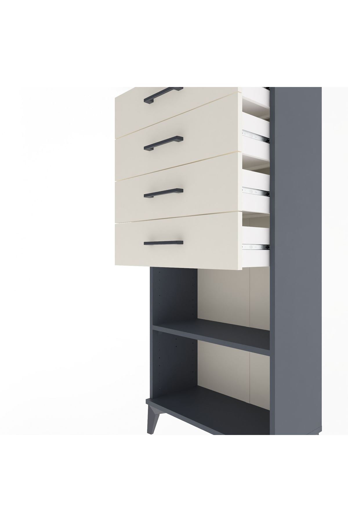 Arges Dolap Tek Raflı 4 Çekmeceli 60x30x134 Antrasit-Aytaşı