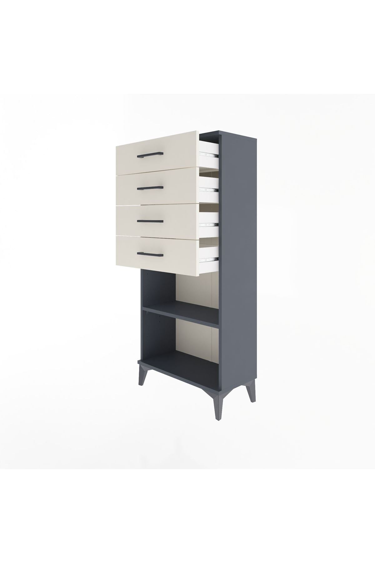 Arges Dolap Tek Raflı 4 Çekmeceli 60x30x134 Antrasit-Aytaşı