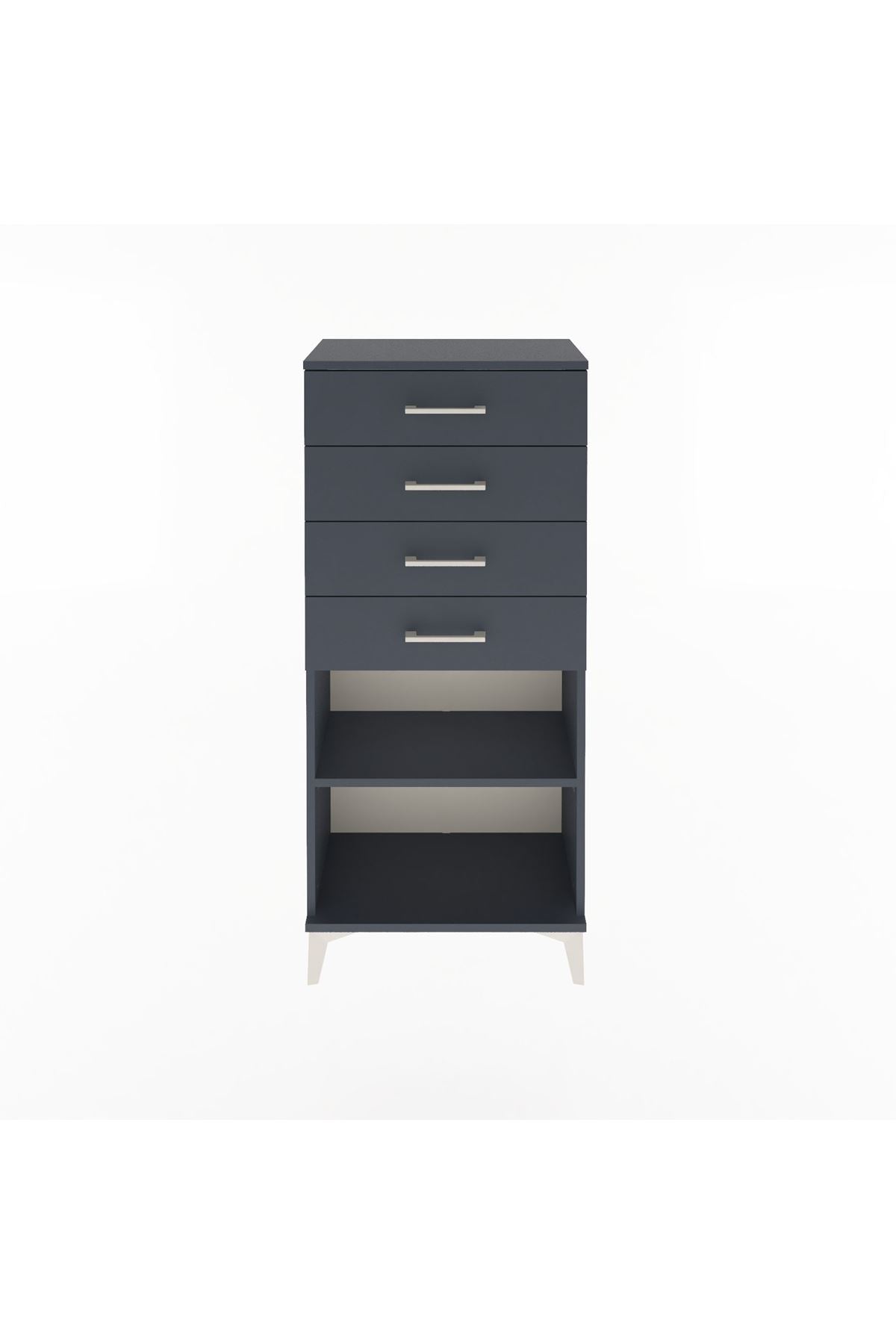 Arges Dolap Tek Raflı 4 Çekmeceli 60x30x134 Antrasit-Antrasit