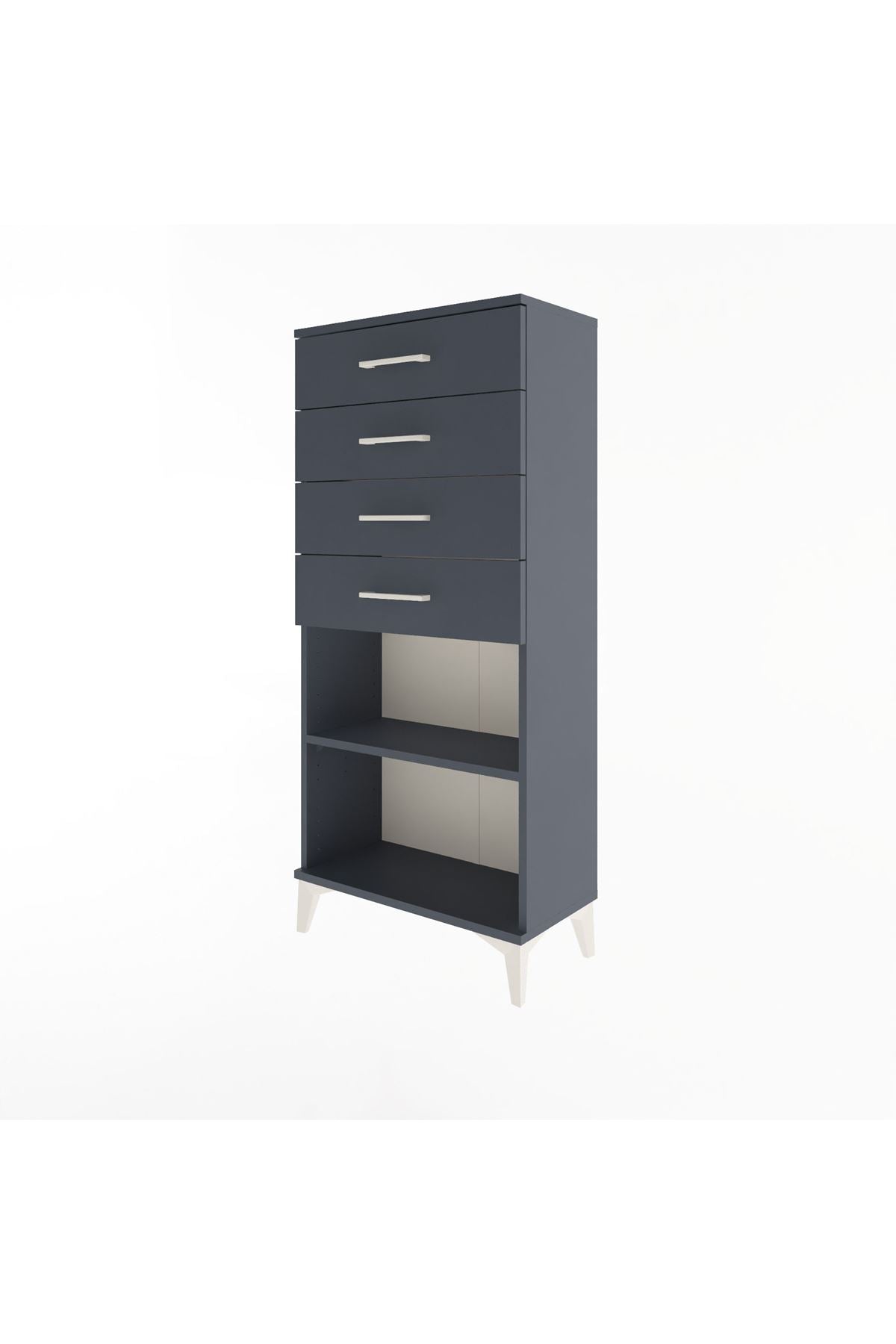 Arges Dolap Tek Raflı 4 Çekmeceli 60x30x134 Antrasit-Antrasit