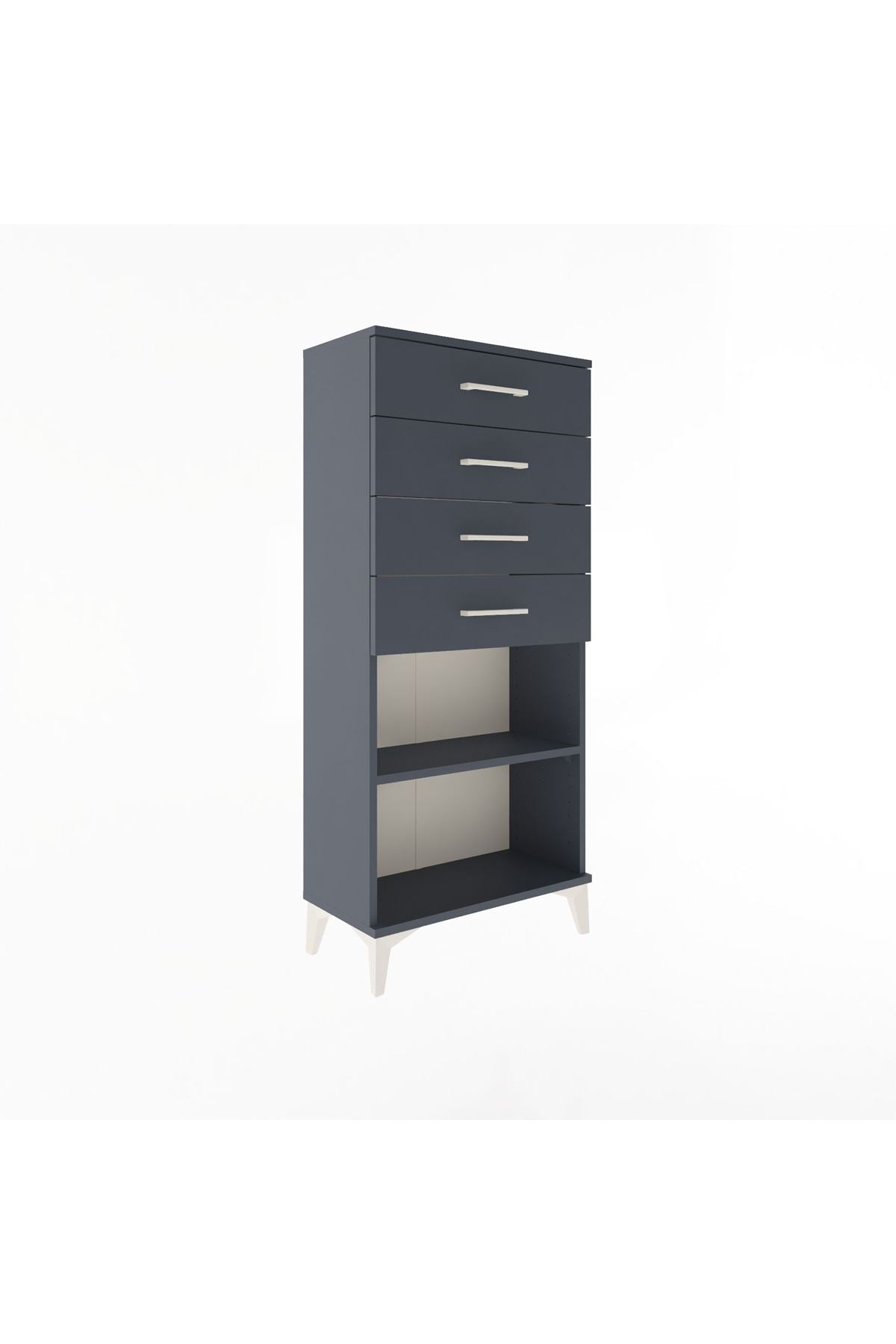 Arges Dolap Tek Raflı 4 Çekmeceli 60x30x134 Antrasit-Antrasit