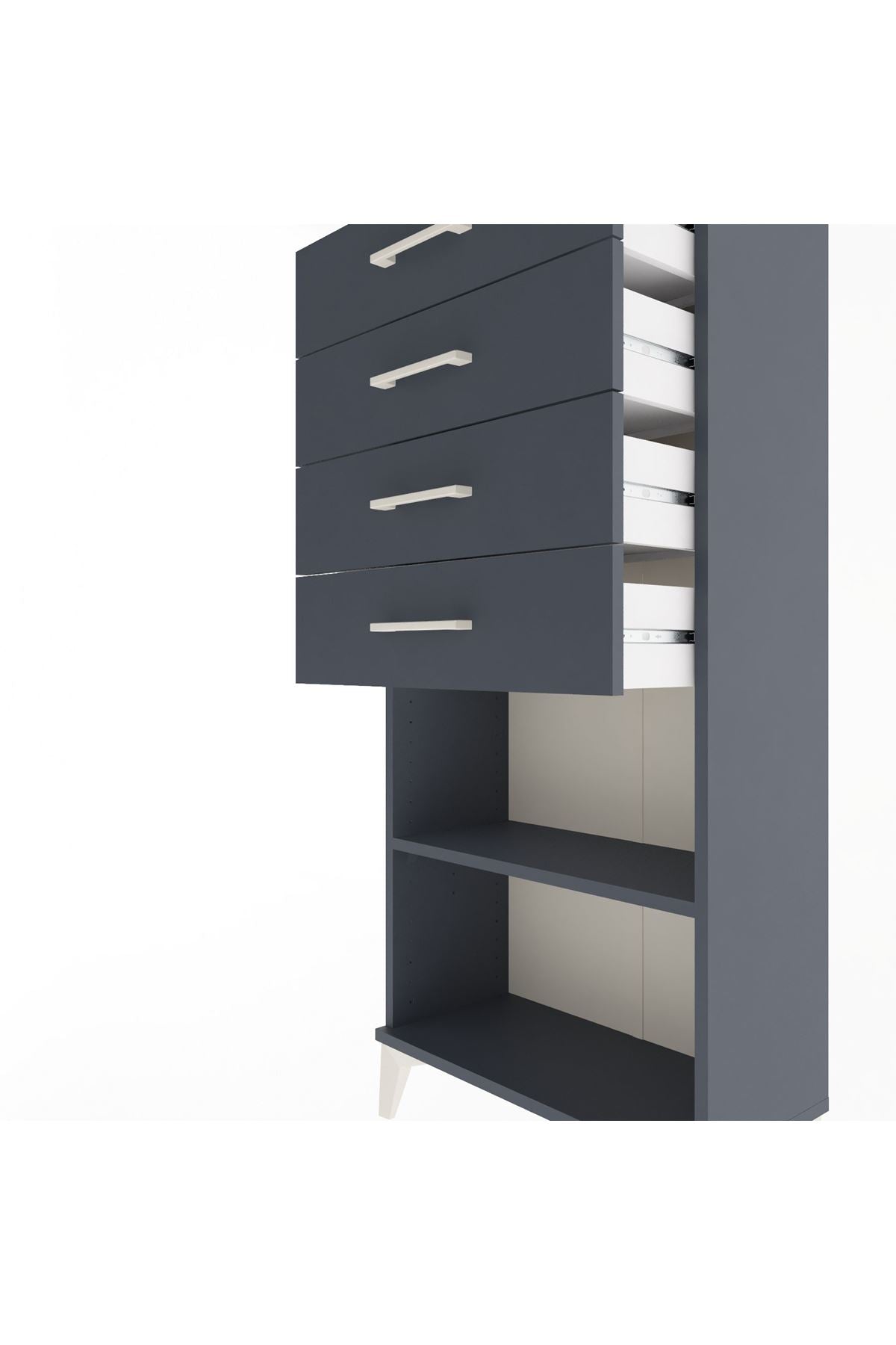 Arges Dolap Tek Raflı 4 Çekmeceli 60x30x134 Antrasit-Antrasit
