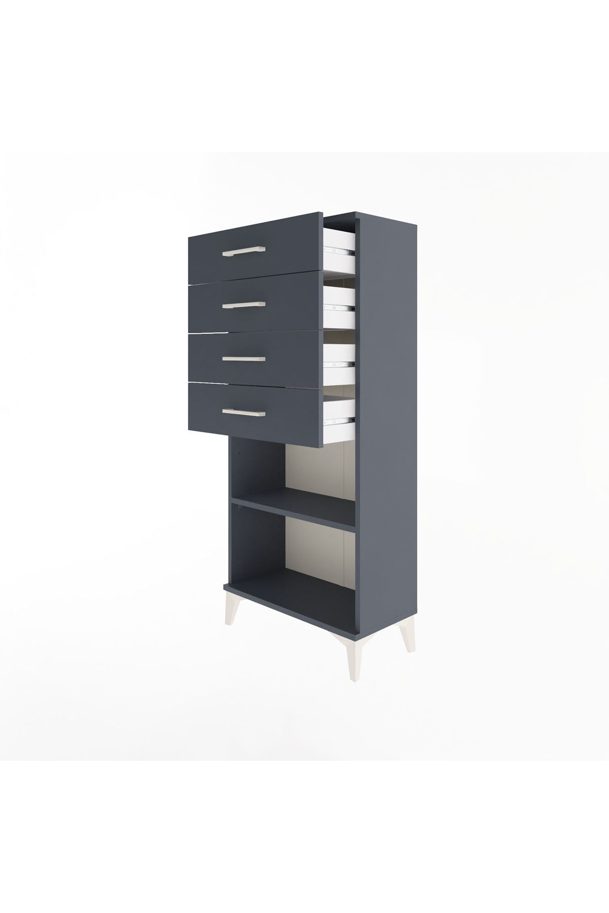 Arges Dolap Tek Raflı 4 Çekmeceli 60x30x134 Antrasit-Antrasit