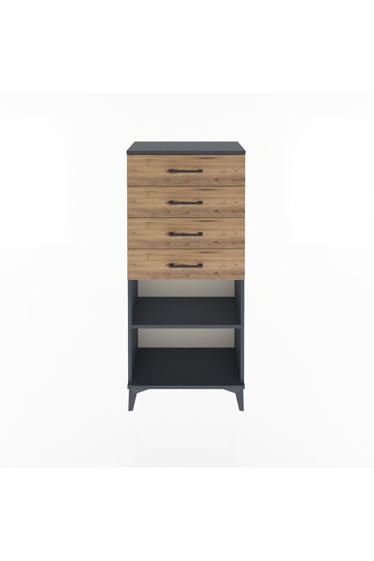 Arges Dolap Tek Raflı 4 Çekmeceli 60x30x134 Antrasit-Çam