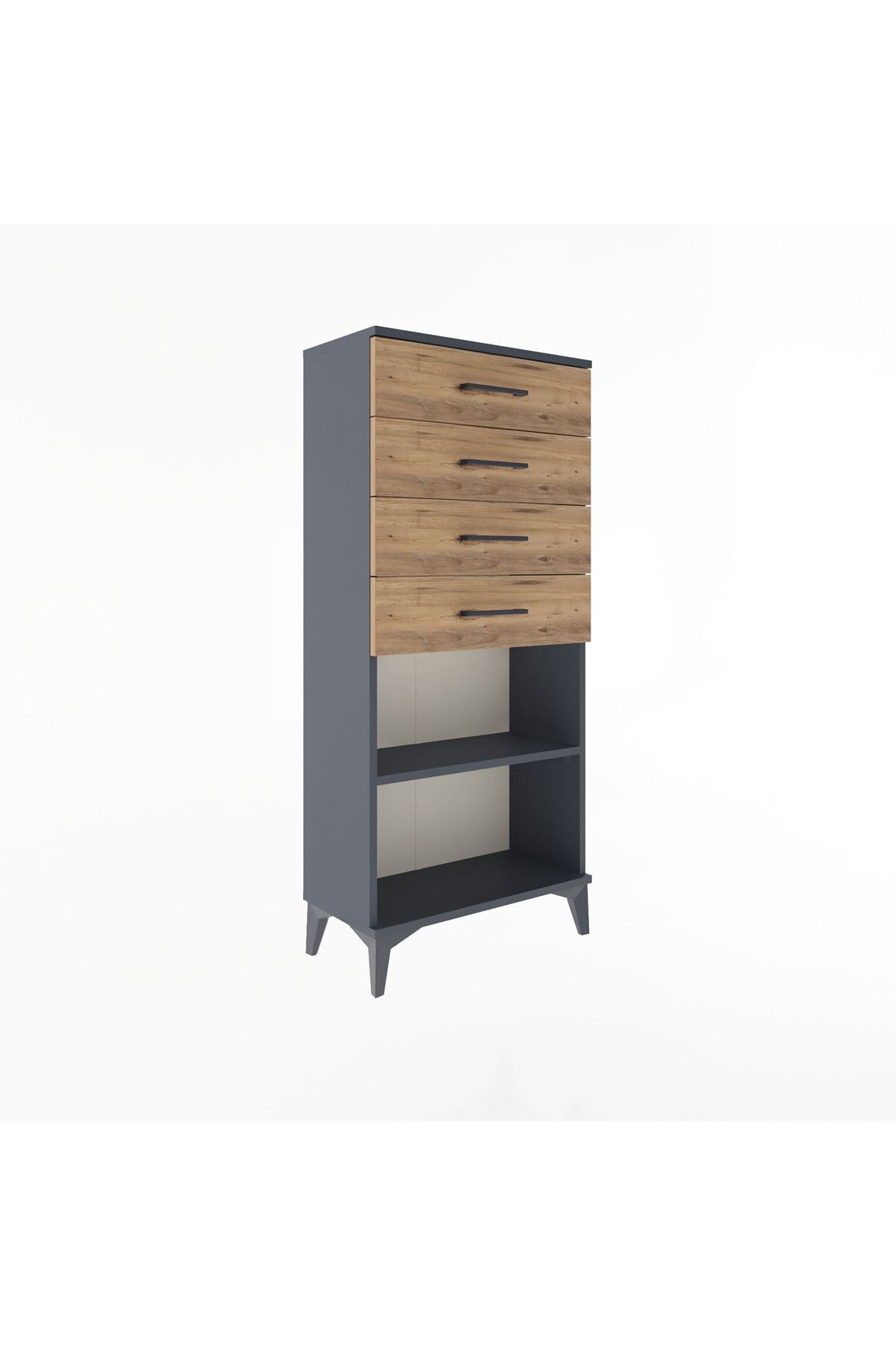 Arges Dolap Tek Raflı 4 Çekmeceli 60x30x134 Antrasit-Çam